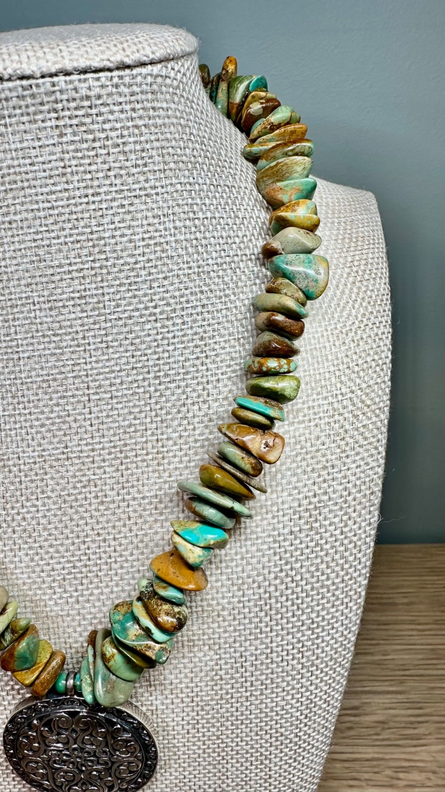 VTG Bali Indonesia 925 Sterling Silver Turquoise Chip Statement Necklace 114g