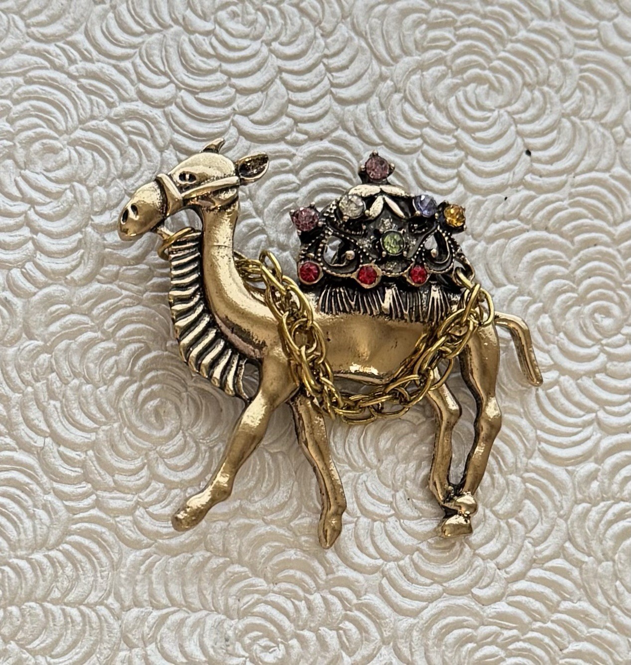 Camel Brooch Pin / Enamel On Gold Tone Metal