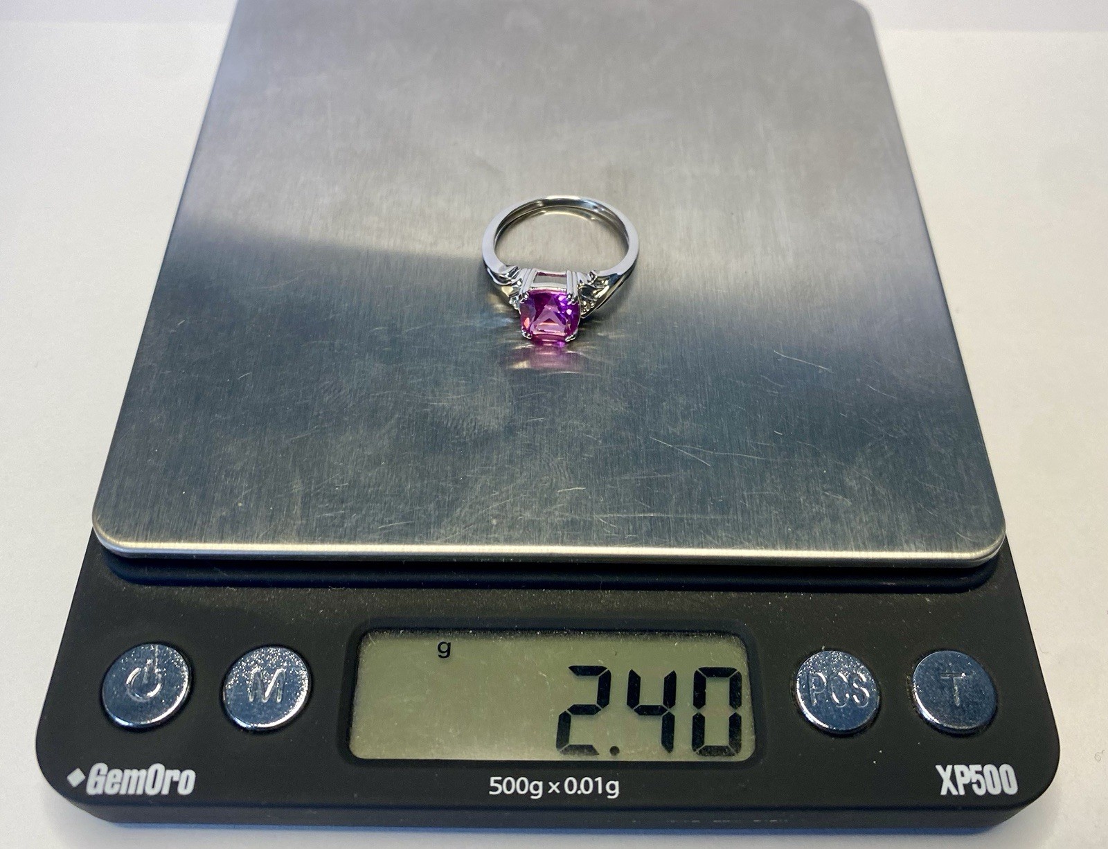 10K White Gold Pink Sapphire Diamond Accent Ring Size 6.75