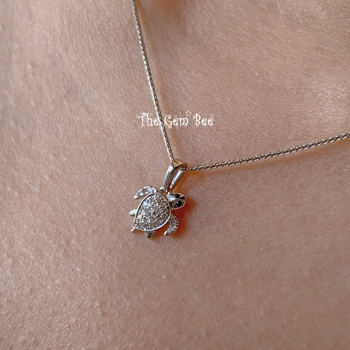 9.3×10.8mm 14K Rose Gold Diamond Petite Sea Turtle Charm Necklace Pendant