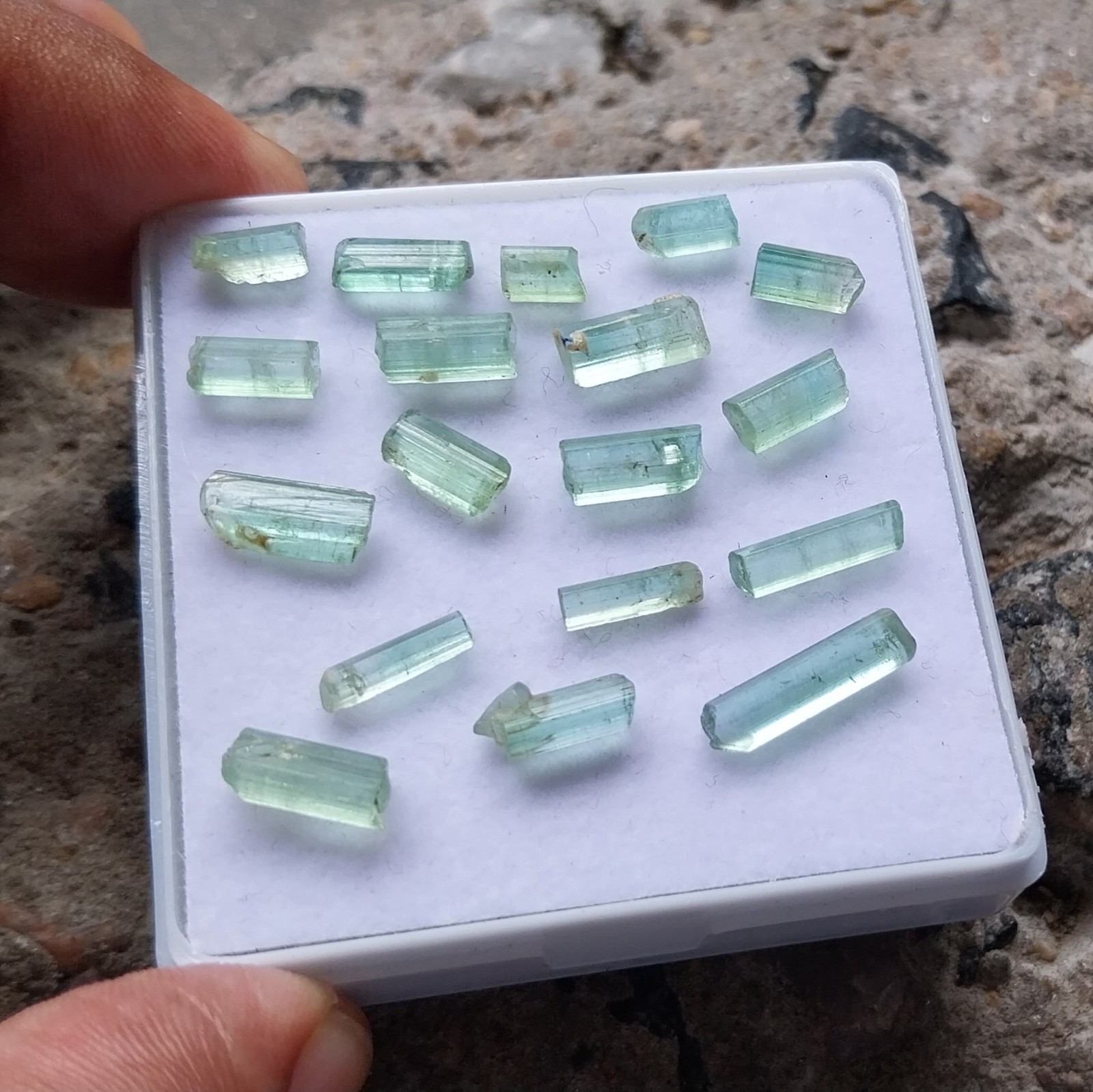 16Ct 7 to 13 MM Natural Light Green Color Tourmaline Rough Pencil 17 Piece Lot