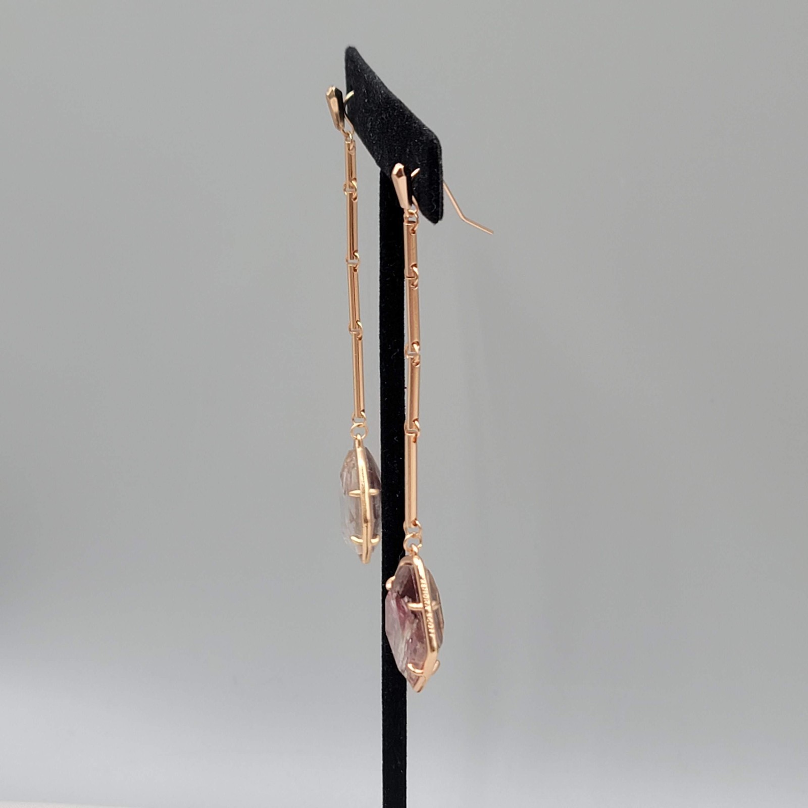 Kendra Scott Charmian Sable Mica Rose Gold tone Pierced Earrings Dangle 3.25″