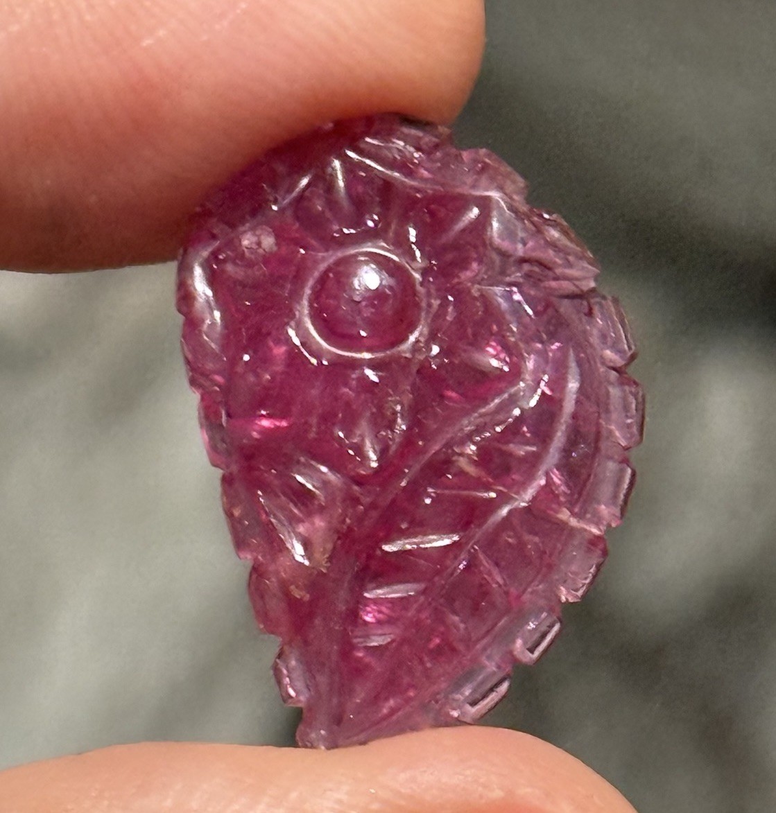 11.45ct 23.8c15.2×4.5mm Carved Rubelite Pink Tourmaline Flat Back Cabochon Gem