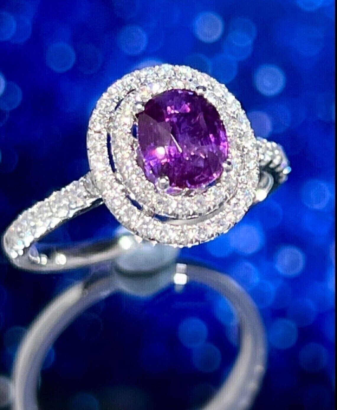 2.00 Ct Oval Cut Simulated Amethyst Halo Engagement Ring 14K White Gold Finish