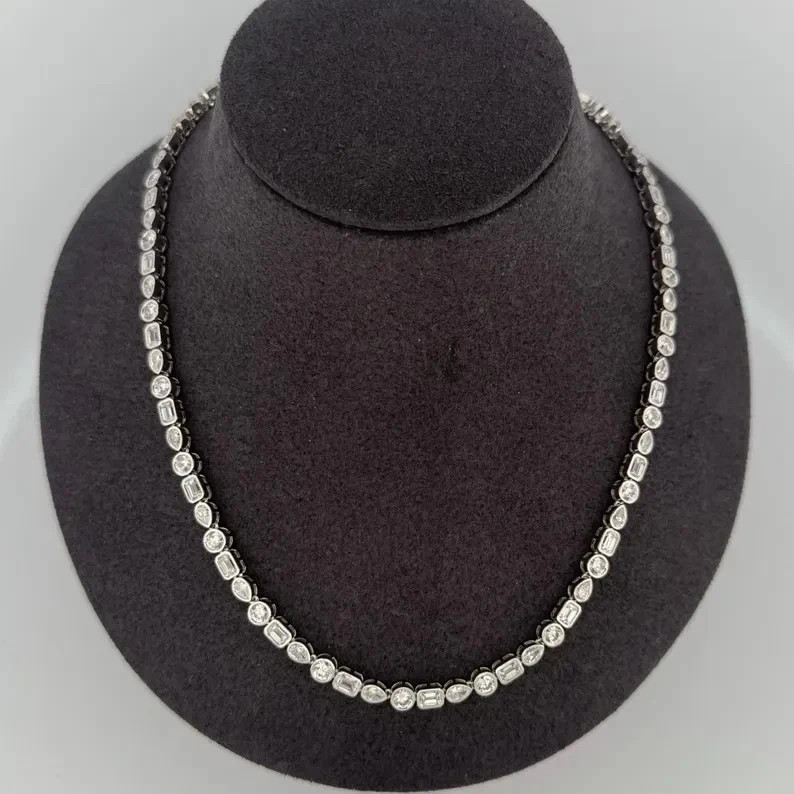 12CT Multi Shape Lab Created Diamond Women Tennis Necklace 14K White Gold Finish