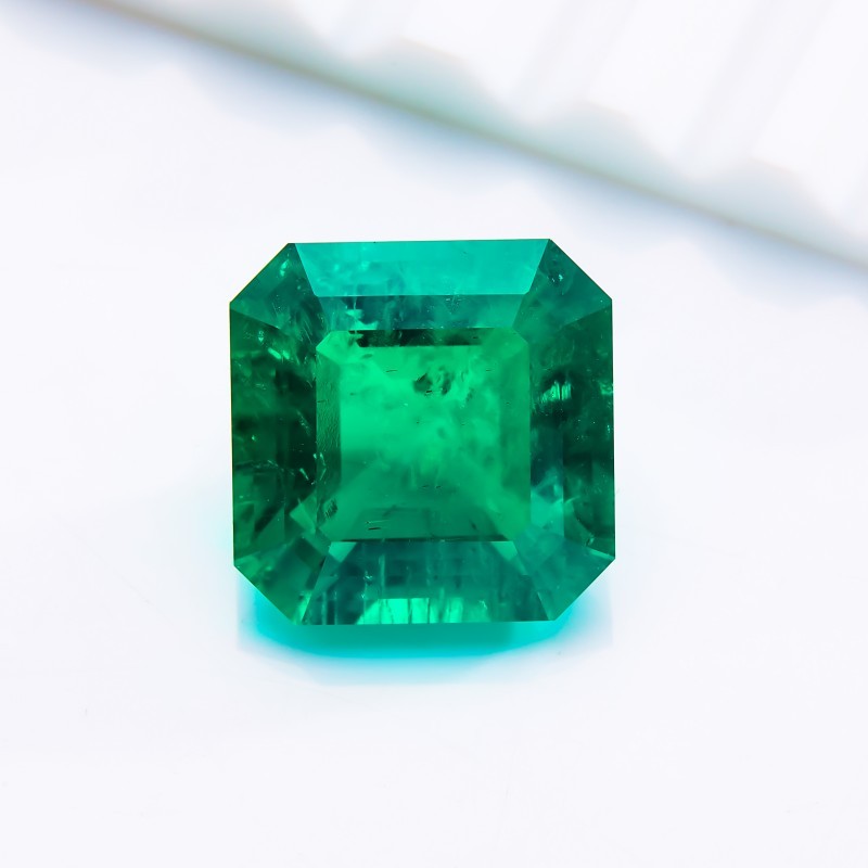 AGL Lab Grown Colombia Emerald Asscher Cut Hydrothermal with Inclusions Gemstone