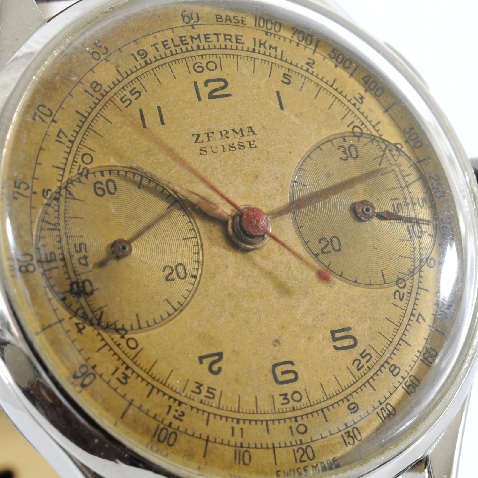 SWISS CHRONOGRAPH VALJOUX 22 MANUAL WIND ST STEEL WATCH W/ ORIGINAL VINTAGE DIAL