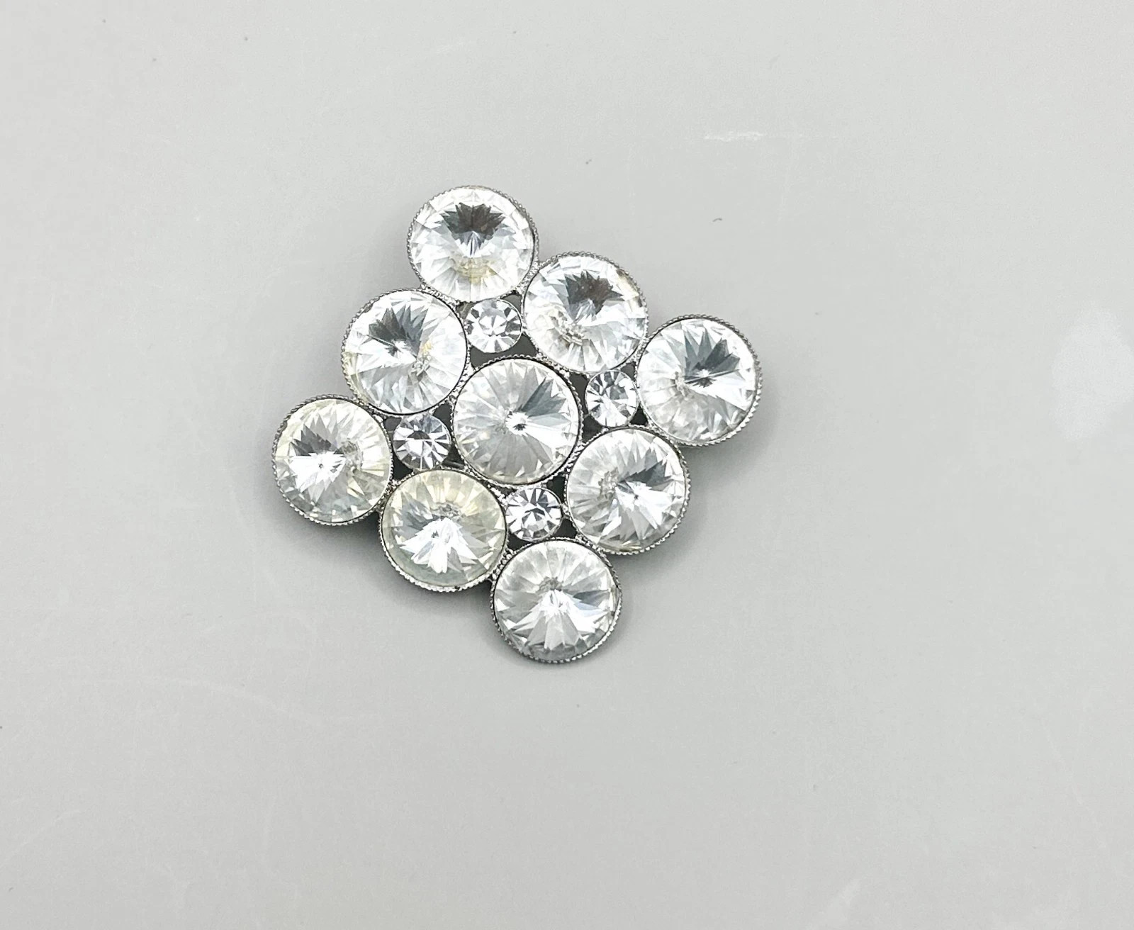 Weiss Vintage Crystal Brooch Women Silver Tone Geometric Rhinestone Art Deco