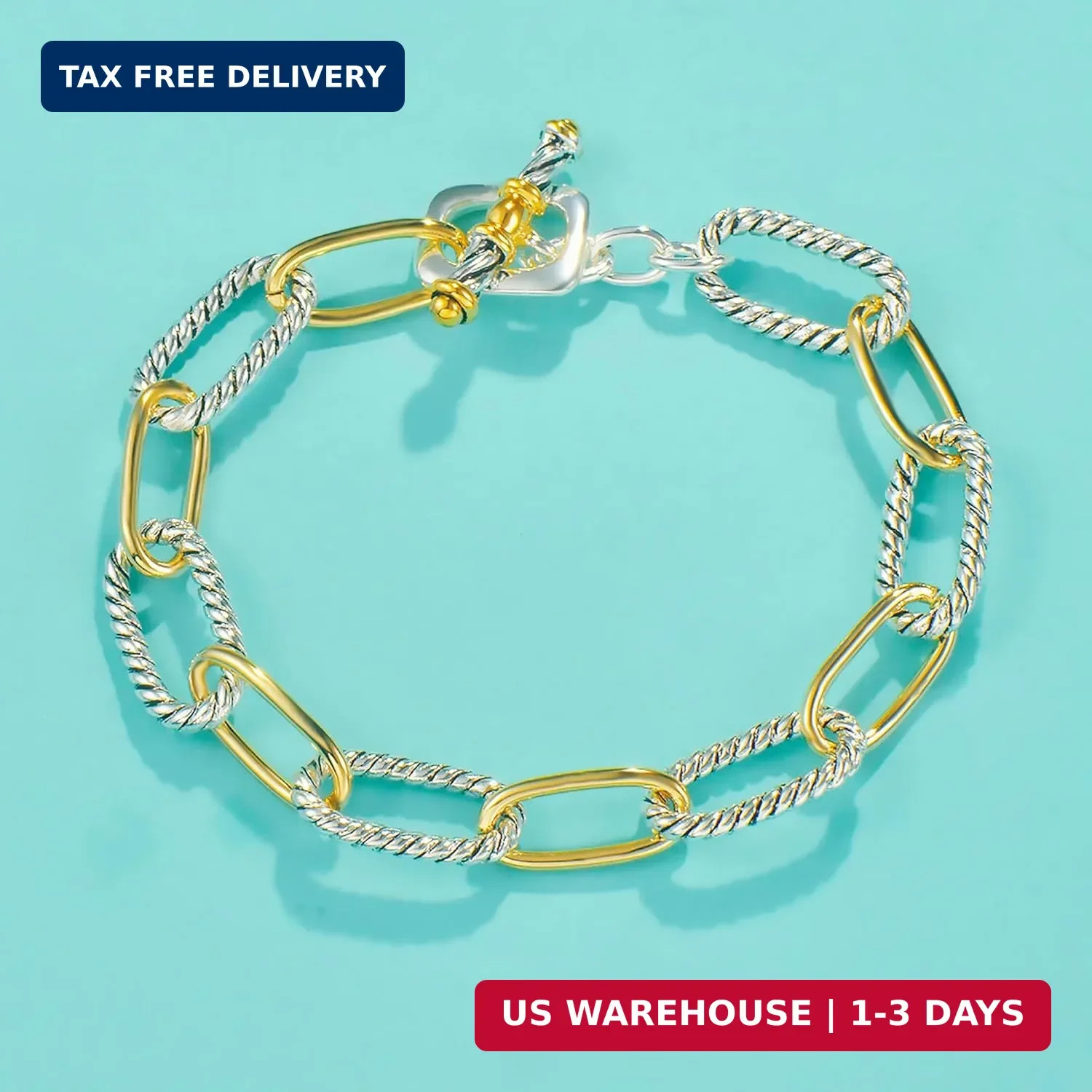 UNY JEWEL Twisted Cable Wire Link Chain Bracelet Two Tone Designer Brand Inspire