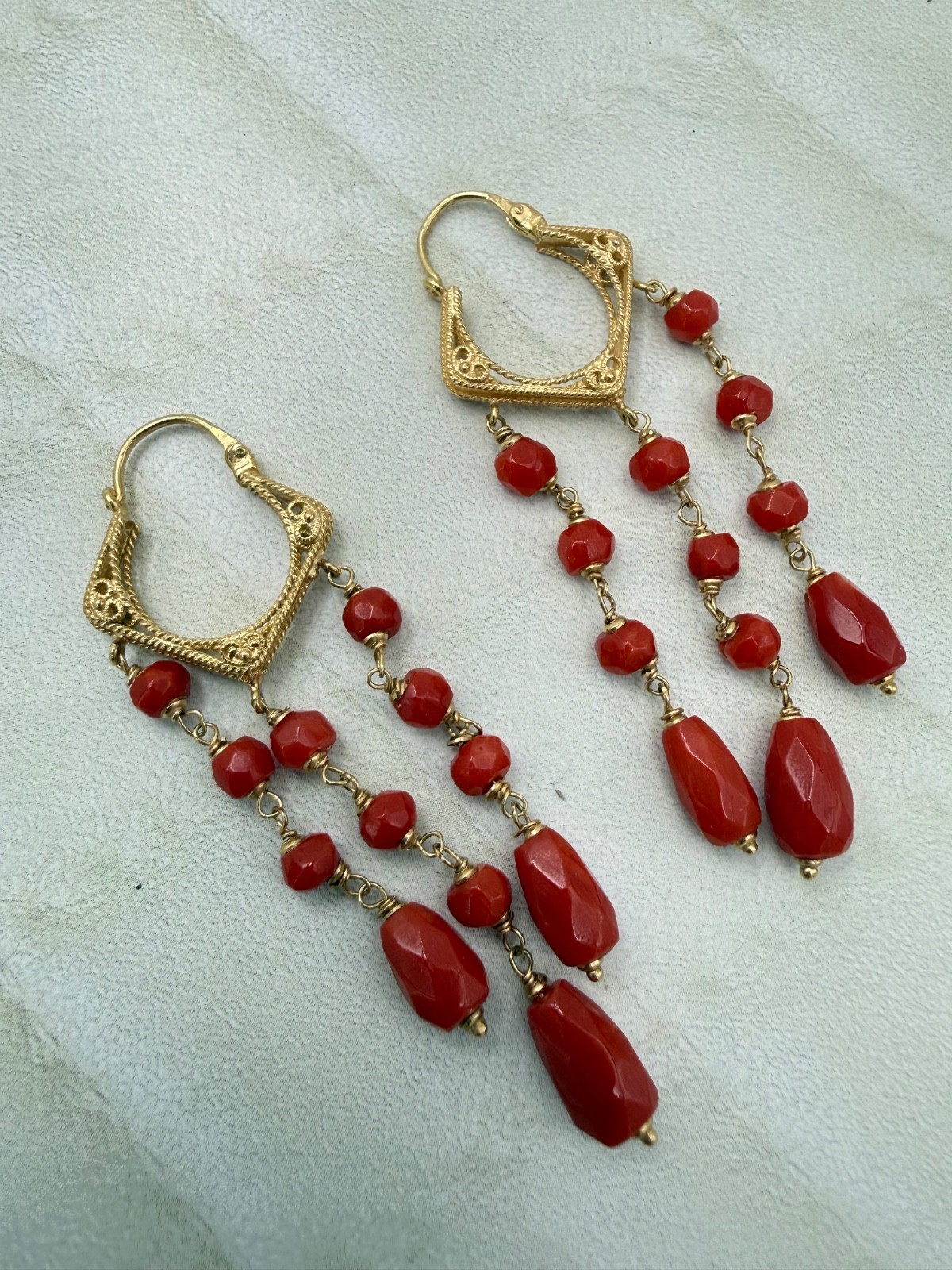 earrings earrings CORALLO red MEDITERRANEAN CORAL solid gold GOLD 18 KT-750