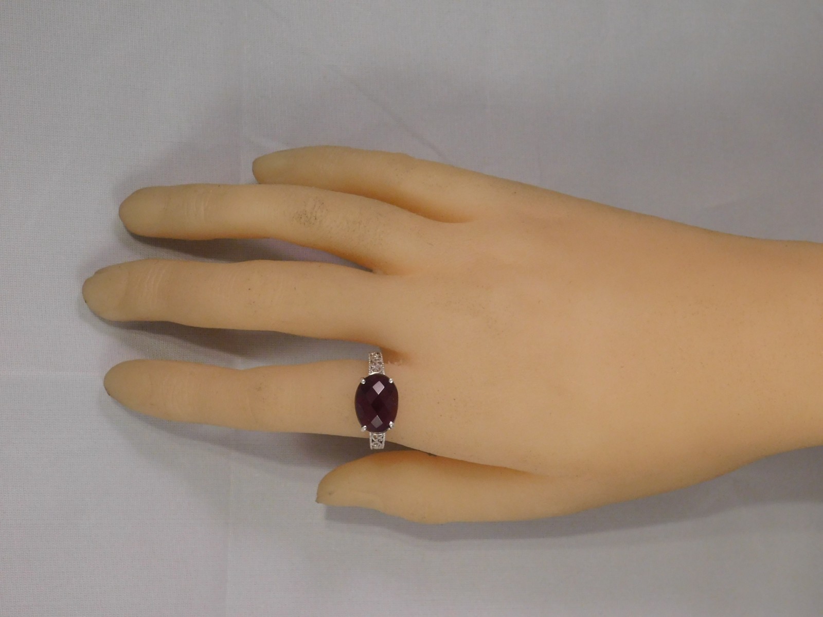 6.80 Ct. Oval Red Rosecut Garnet Ring 1920’s Style Sterling Silver Filigree