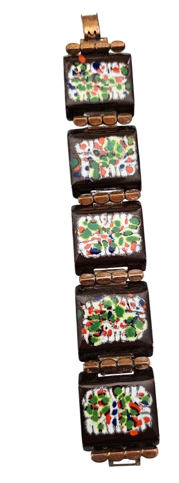 Matisse Renoir Chestnut Brown Specked Red Green Blue Panel Bracelet J688