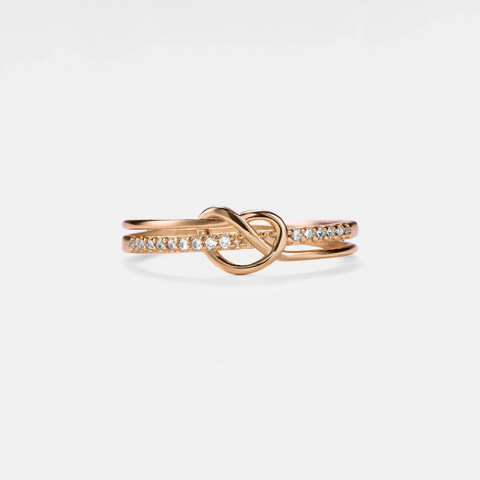 Double Band Heart Knot Stacking Ring in 925 Sterling Silver