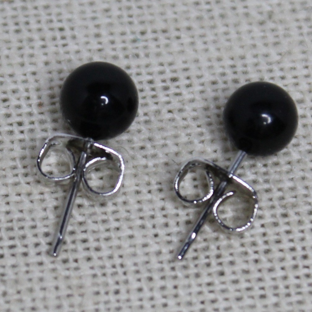 Stud Earrings Black Ball Minimalist Round Small Polished Classic Jewelry Staple