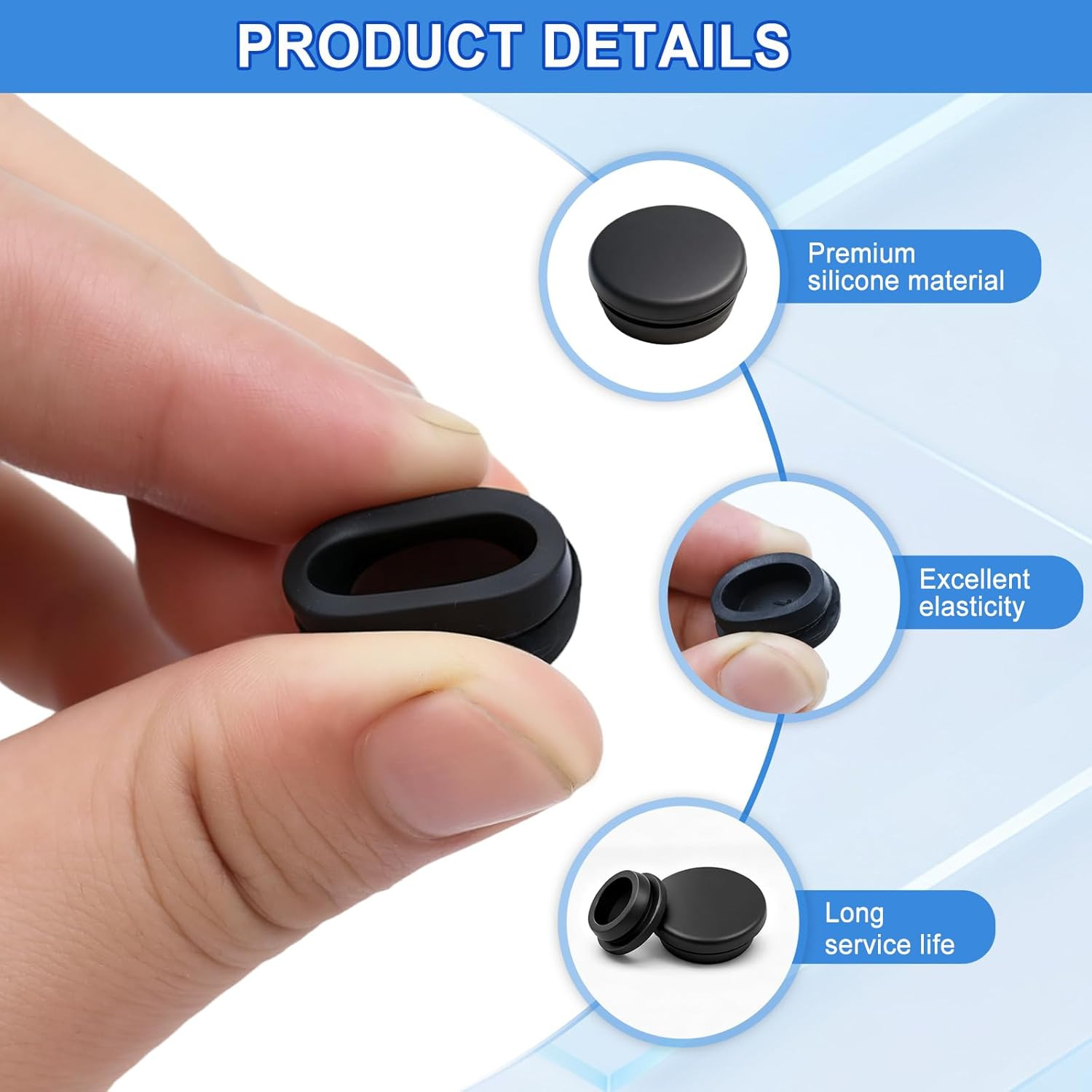125Pcs Black Rubber Hole Plugs Assorted Sizes Silicone Round Plug Kit