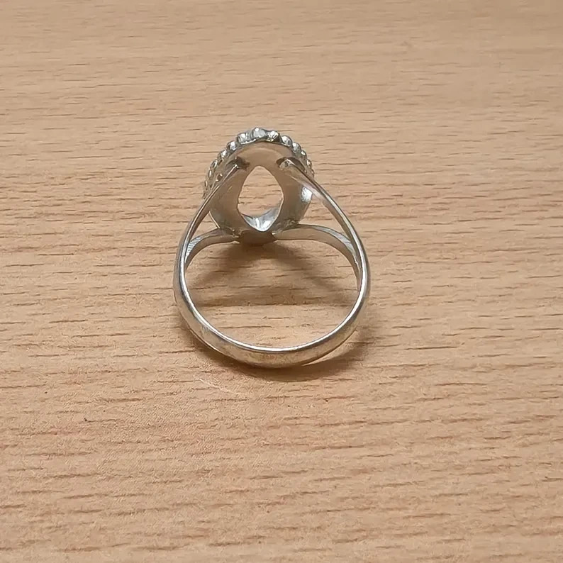 925 Sterling Silver 8x16mm Marquise Bezel Ring Blank Beaded Band DIY Jewelry