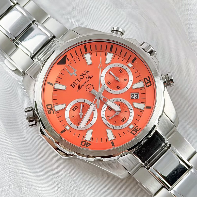 Bulova Marine Star Classic Orange Dial Chronograph Quartz Men’s Watch 96B395