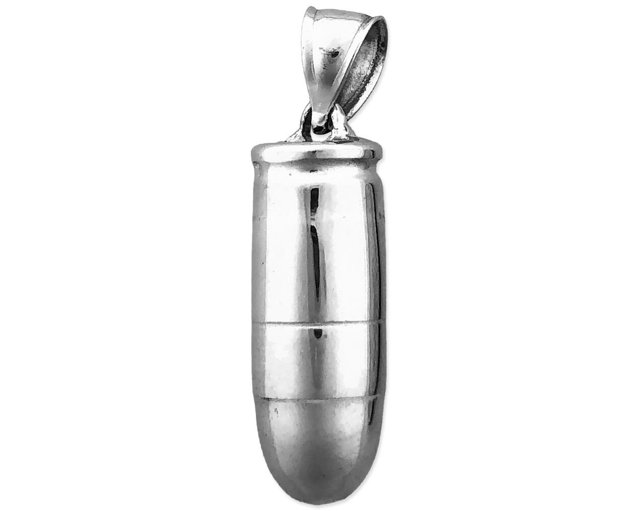 Rhodium Plated 925 Sterling Silver 3-Dimensional 9mm Caliber Bullet Pendant