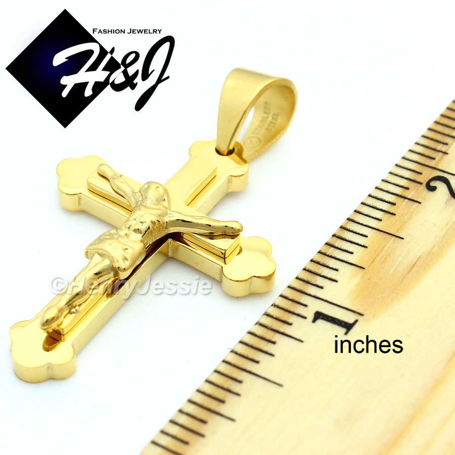 18″-36″MEN Stainless Steel 6mm Gold Plated Figaro Link Chain Cross Pendant*J2