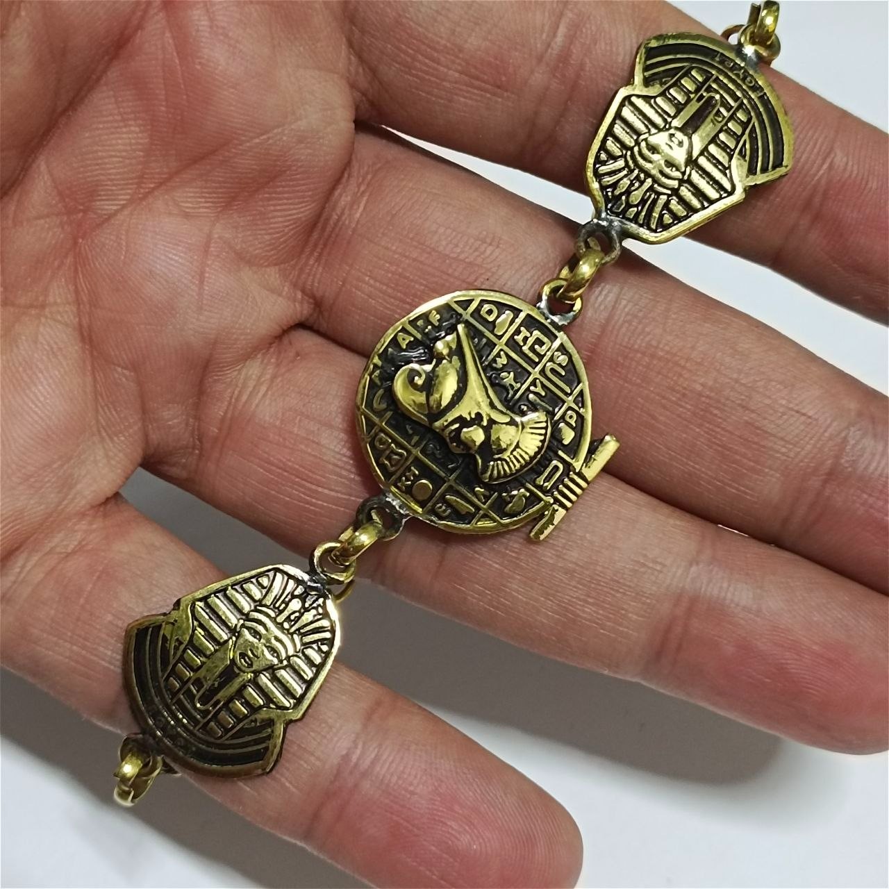 Ancient Egypt Brass Bracelet Pharaoh Hieroglyphic Handmade Vintage Jewelry Gift