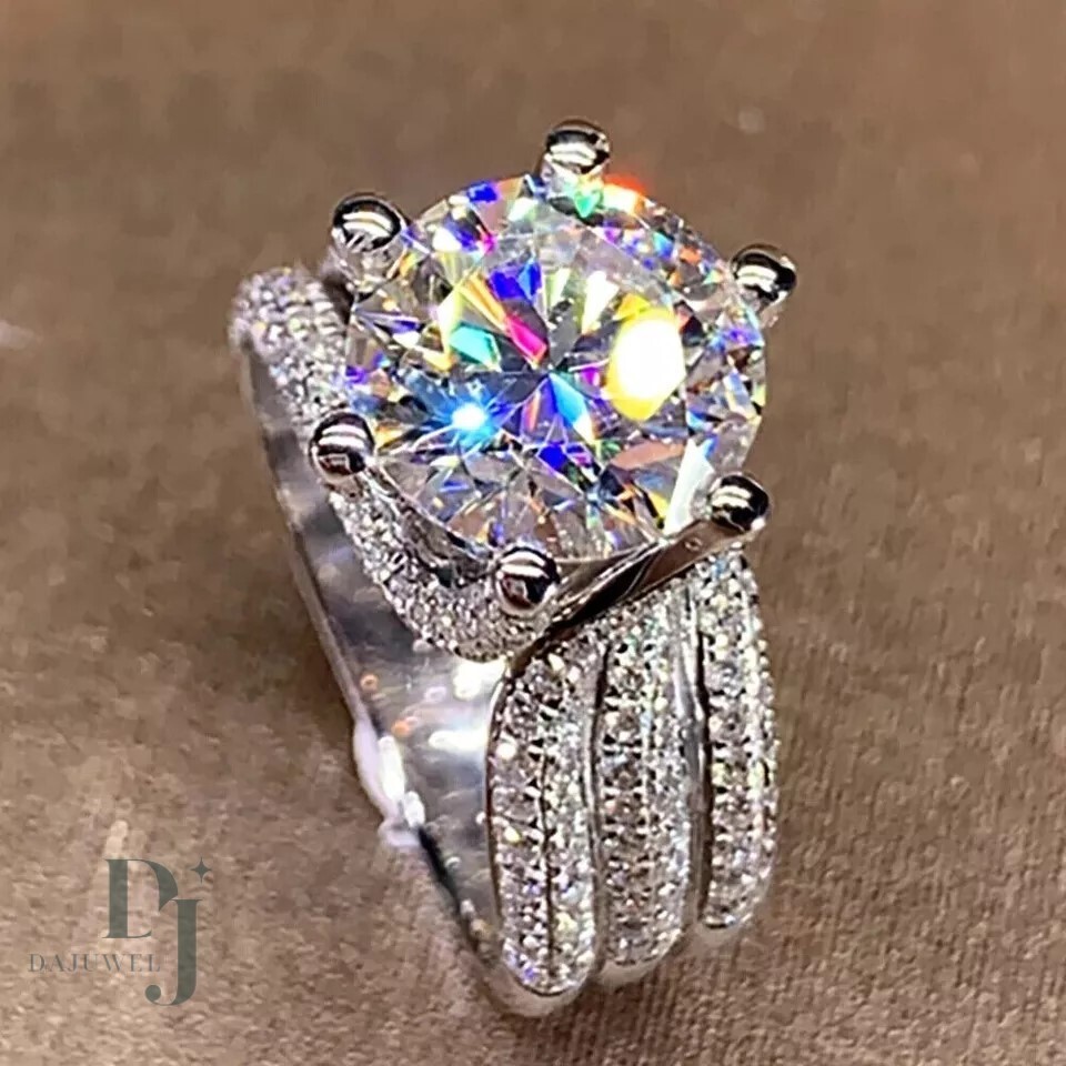 Moissanite Fancy Engagement Ring 4 CT Excellent Round Cut Solid 14K White Gold
