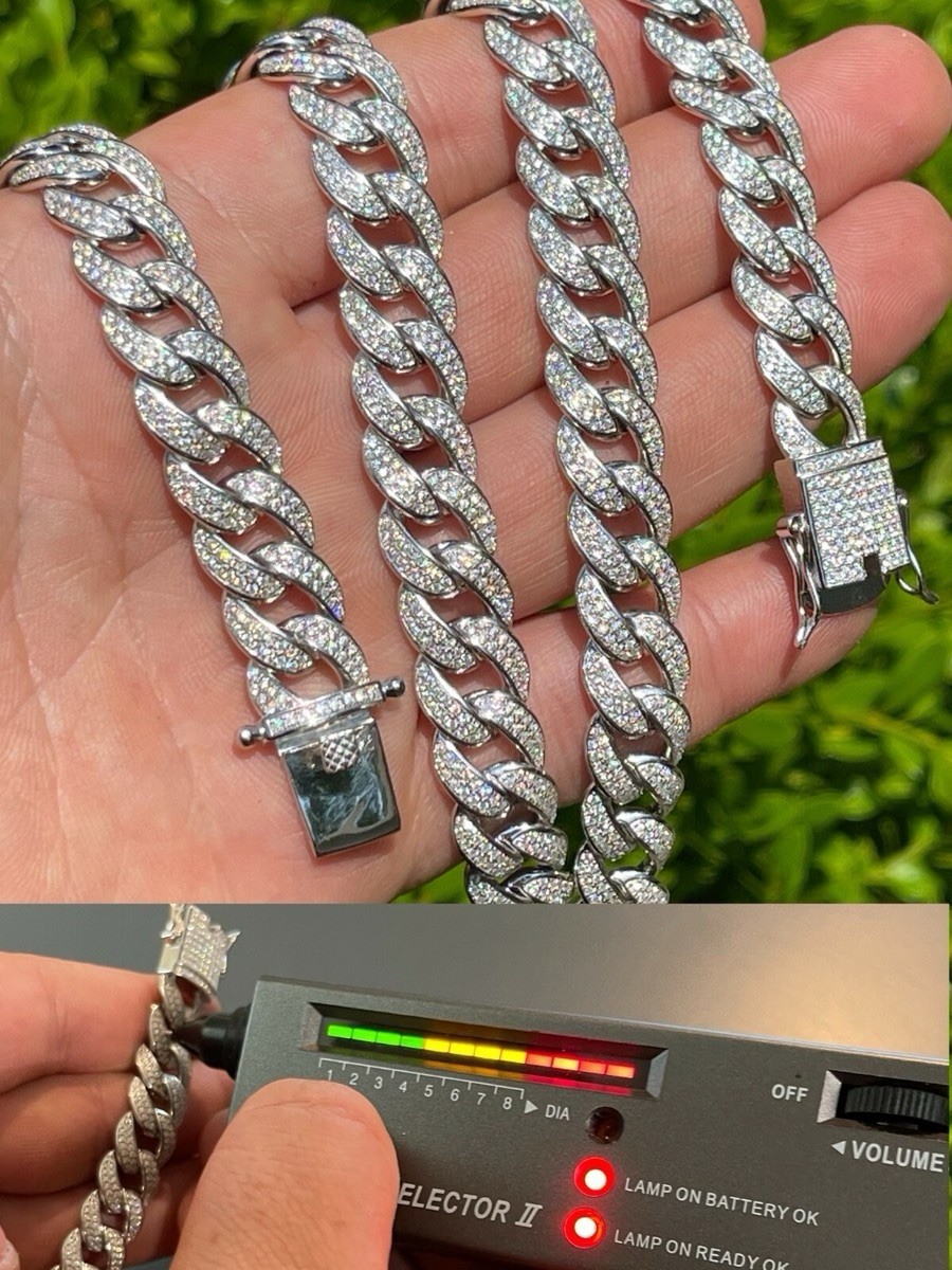 Silver Plated Iced Out Crystal Pavé Cuban Link Necklace, Box Clasp, Near Vvs1