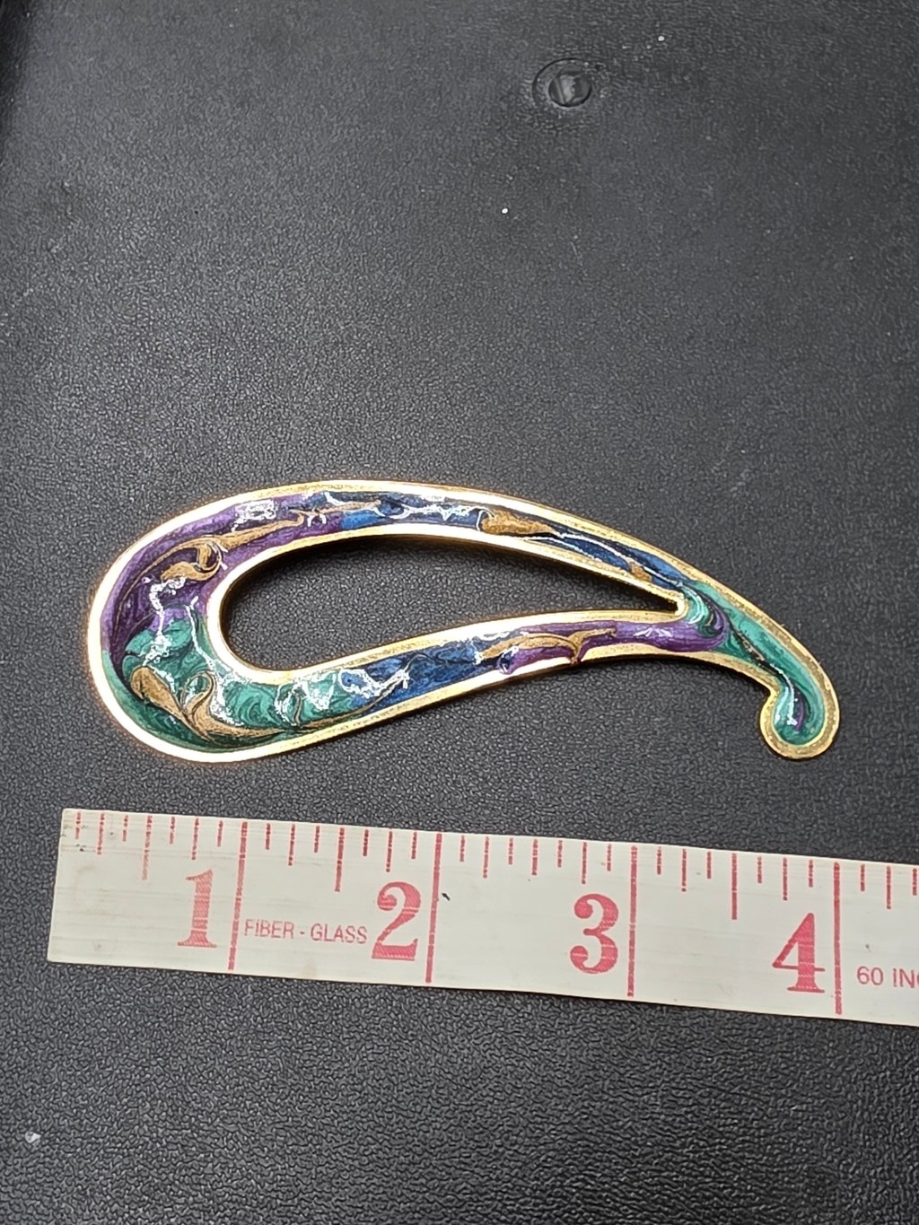 Vintage Abstract Enamel Brooch – Gold Tone Blue, Purple & Teal Art Nouveau Style