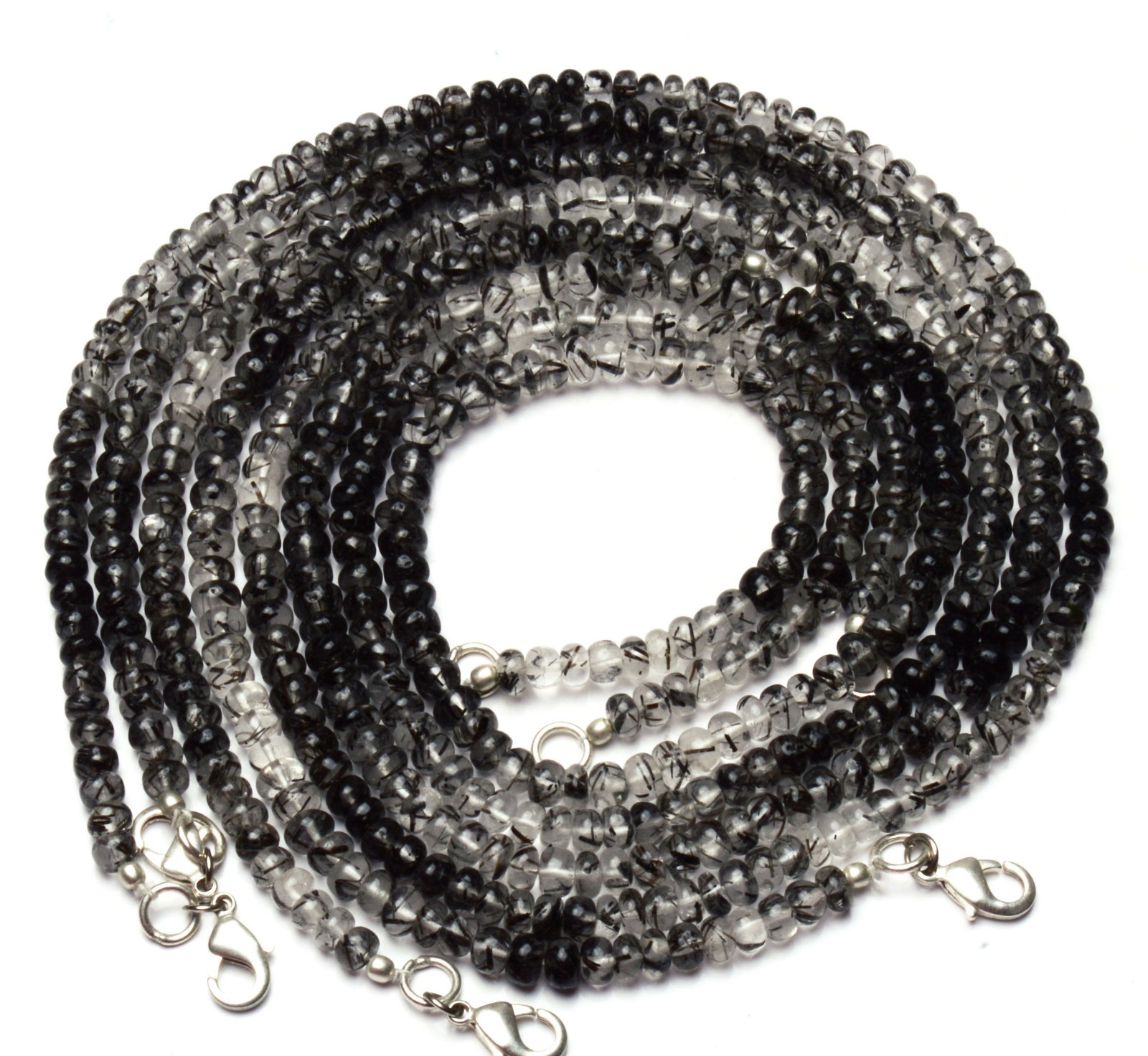 Natural Black Rutile Quartz Gem Smooth 5MM Approx. Rondelle Beads Necklace 17″