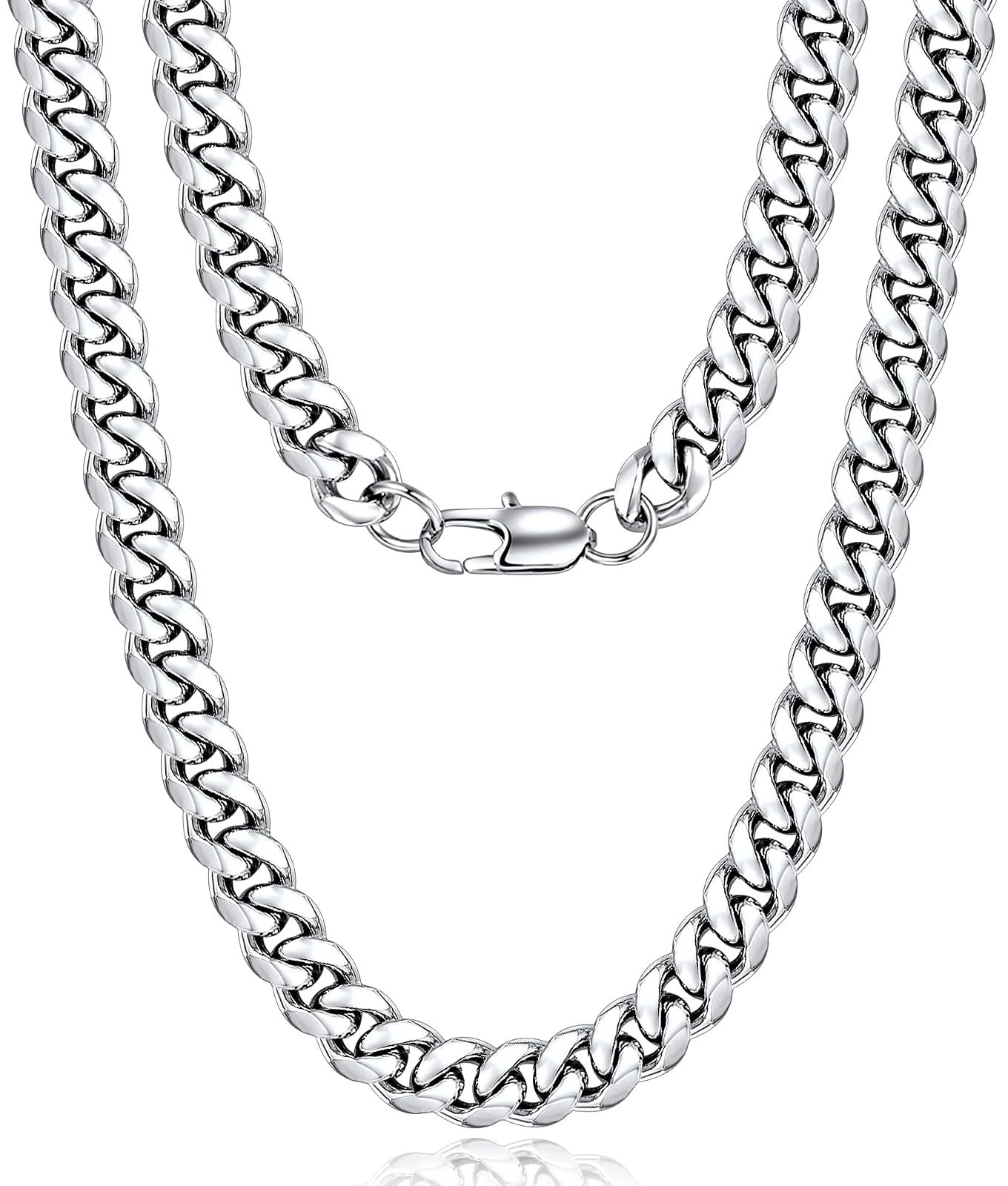 Cuban Link Chain Necklace Men 20 in 316L Stainless Steel Silver