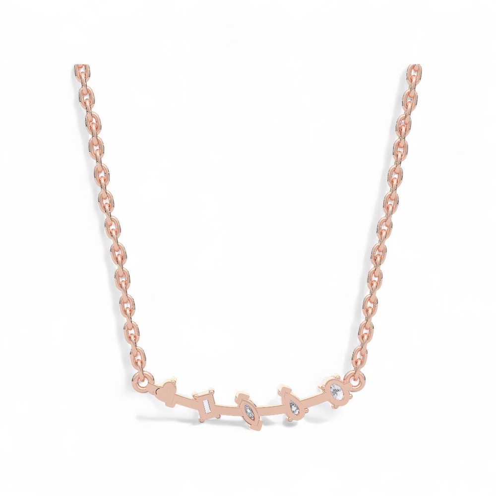 0.45Ct Moissanite 5 Multi Stone Pendant Necklace 10K Gold 18″ Chain Women