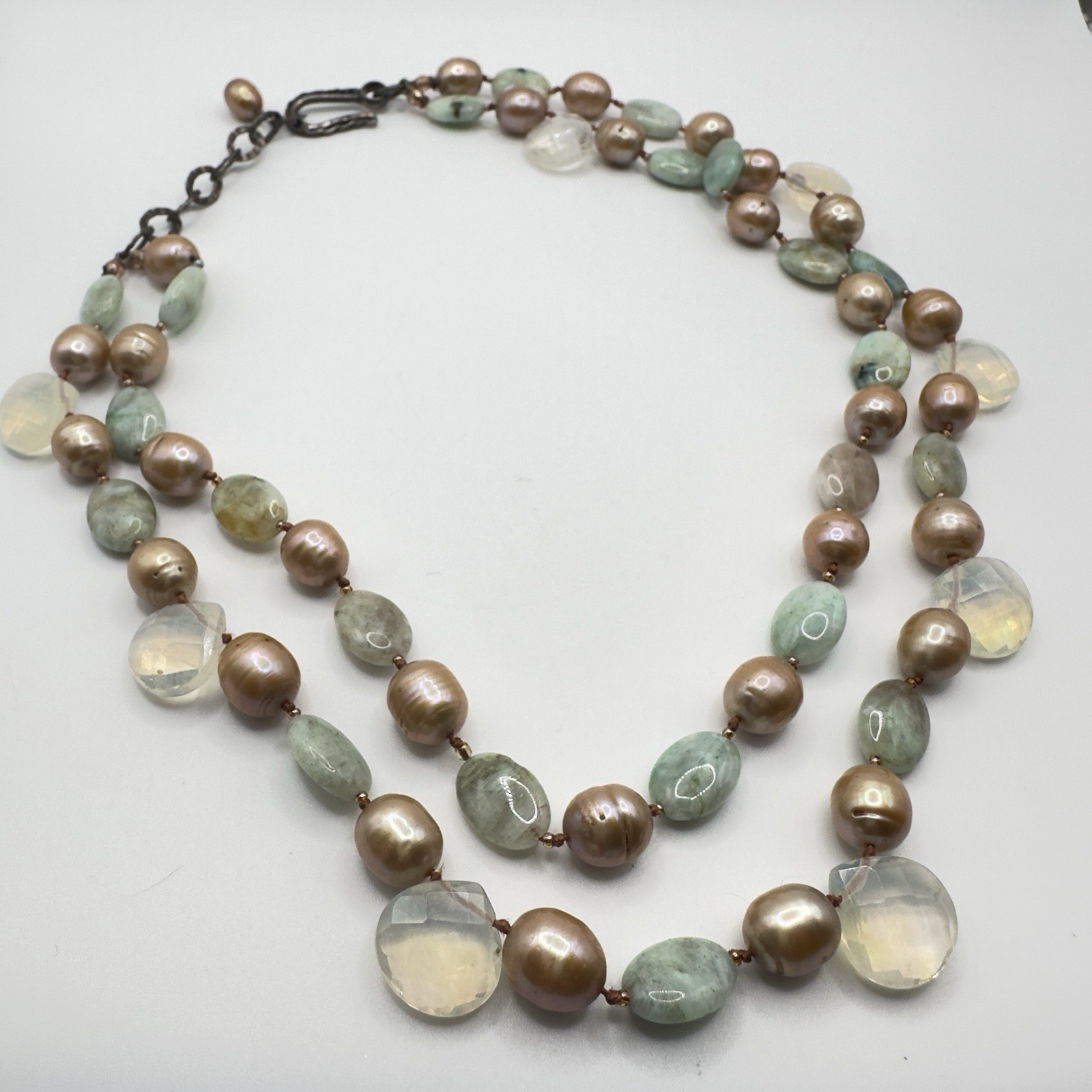 Pearl & Gemstone Necklace Double Strand Chunky Sterling Clasp Studio Stunning