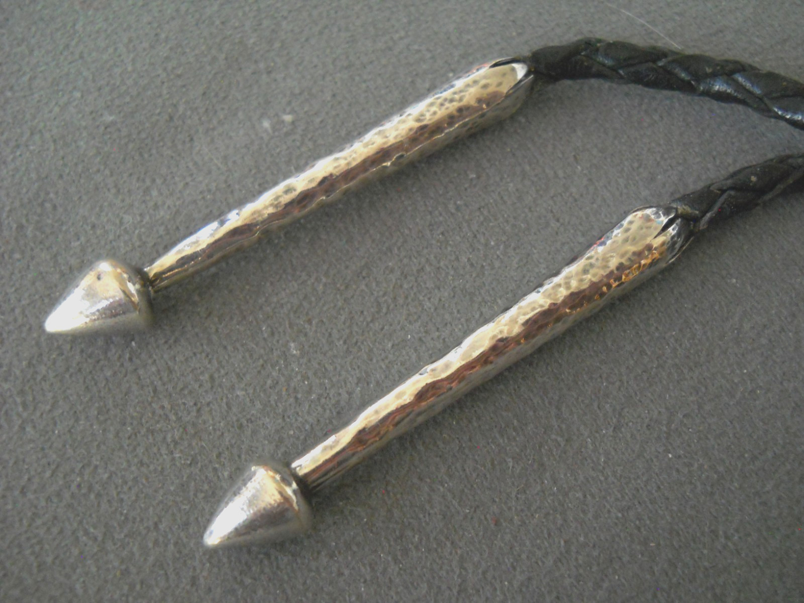 Old Southwestern Native American Sterling Tribal Motif Bolo Tie 2.5″ / Hopi tips