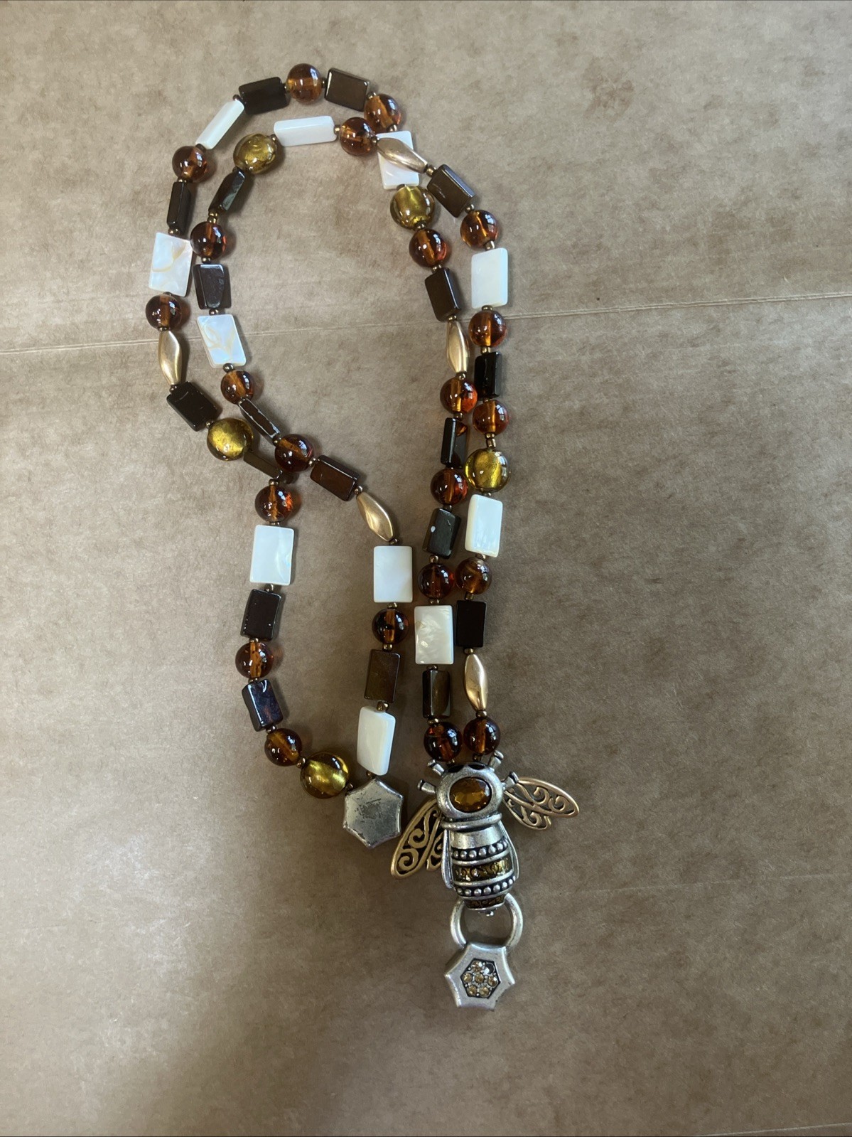 Vintage Chico’s Bumble Bee Magnetic Clasp Necklace Brown Yellow