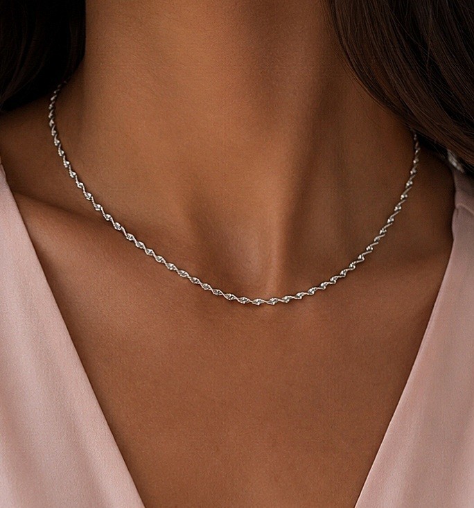 New Sterling Silver 925 Hallmarked Twisted Necklace Snake Chain Length 46cm
