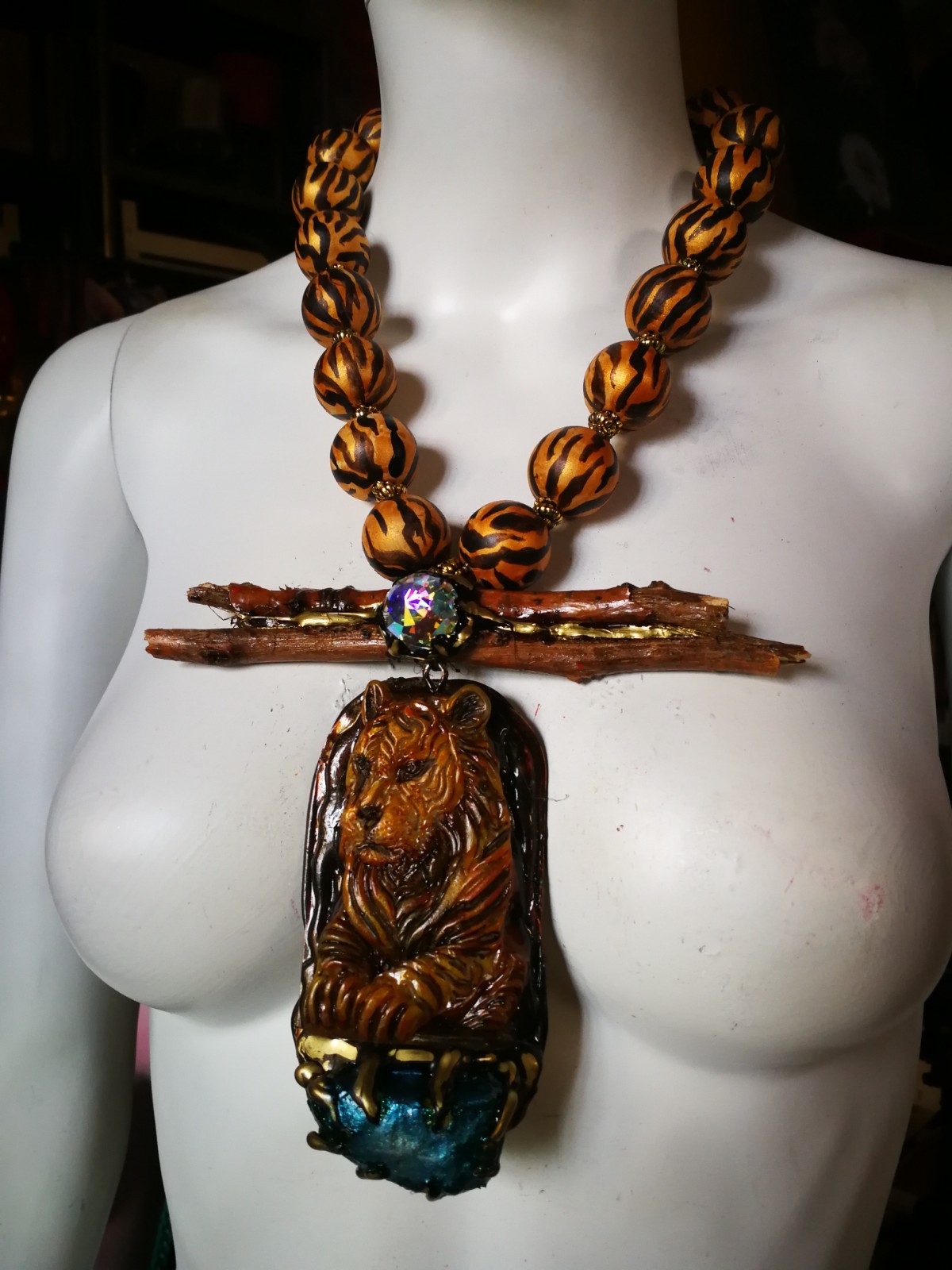 Big Bold Chunky Necklace Statement Wild Luxury Jewelry Tiger Raw Stone Pendant