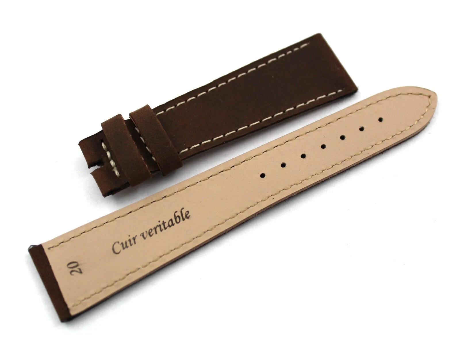 Genuine Leather Strap Dark Brown 20/16mm Made Italy Handmade Spare Parts New