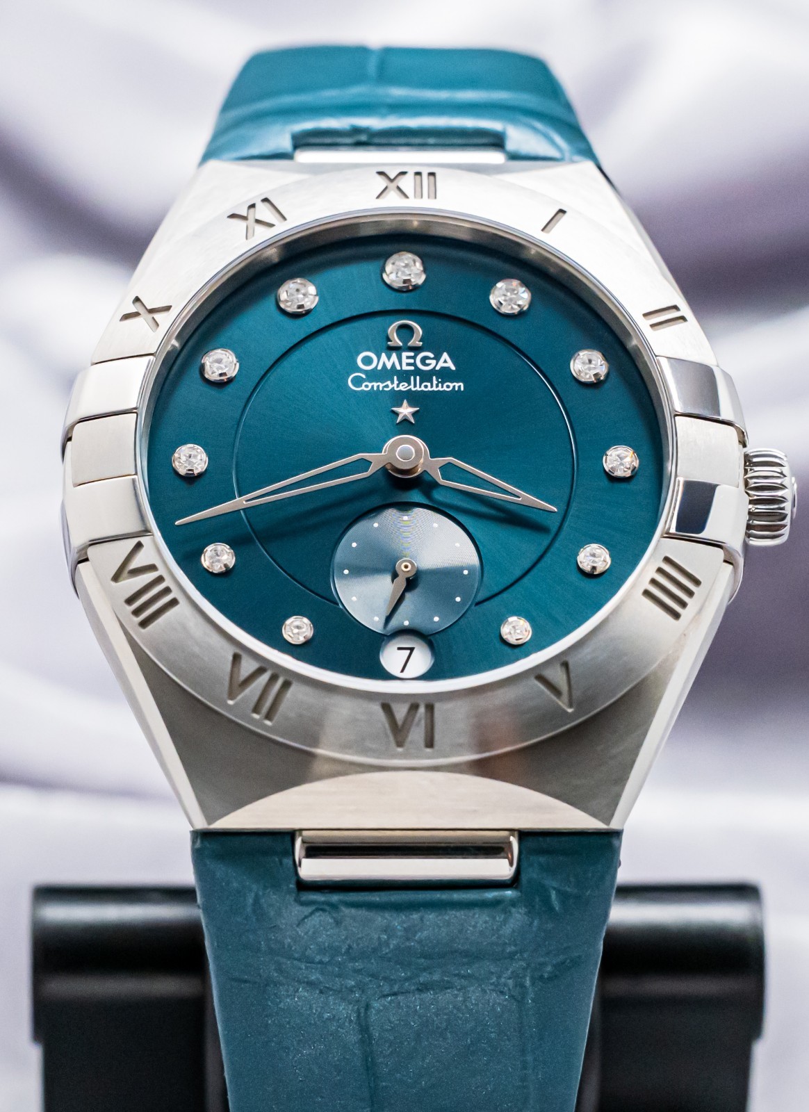 Omega Constellation 34mm Peacock Blue Diamond Dial eBay Live 131.13.34.20.53.001