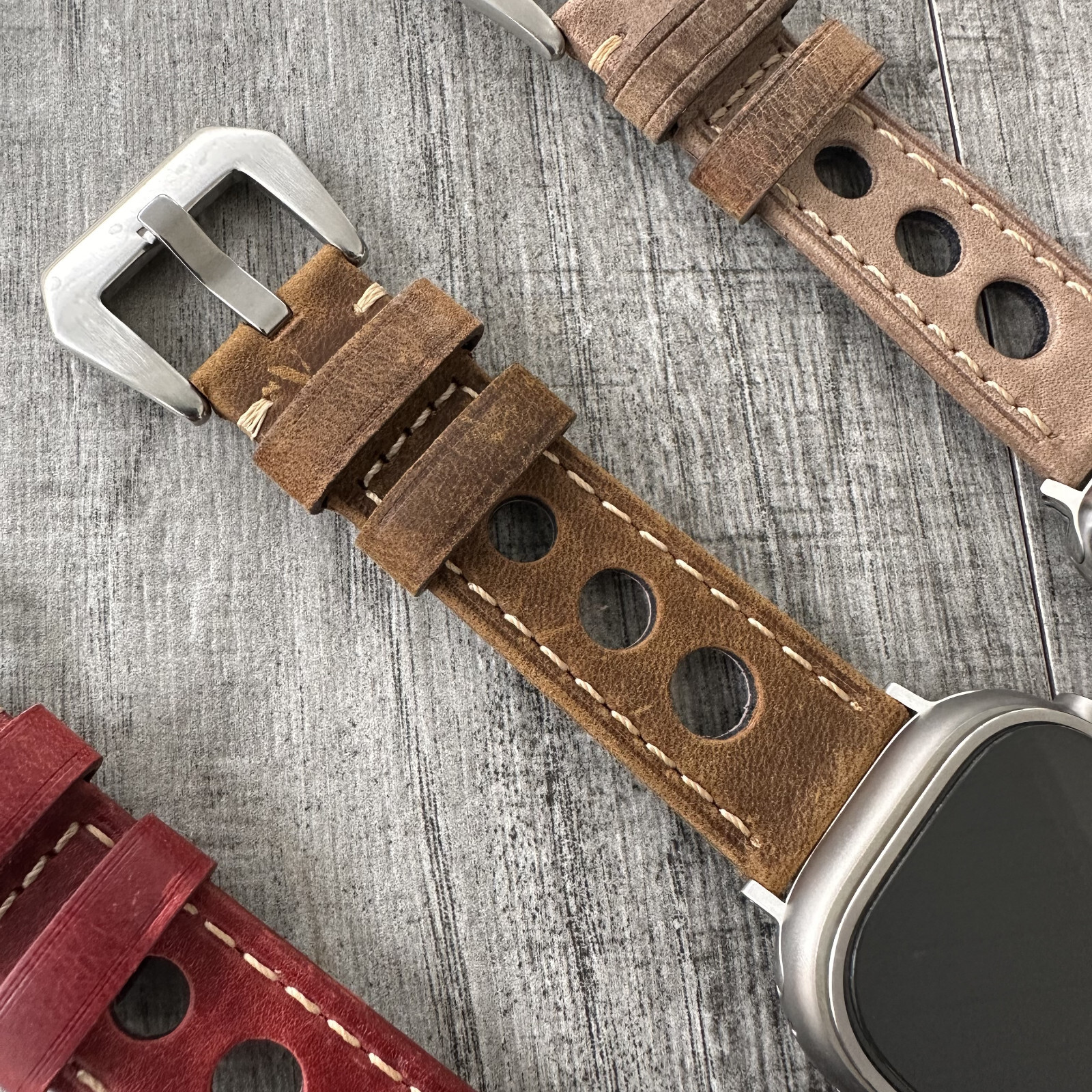 Leather Perforated Racing Rally Watch Strap Band For Apple Watch ULTRA 1 2 49mm