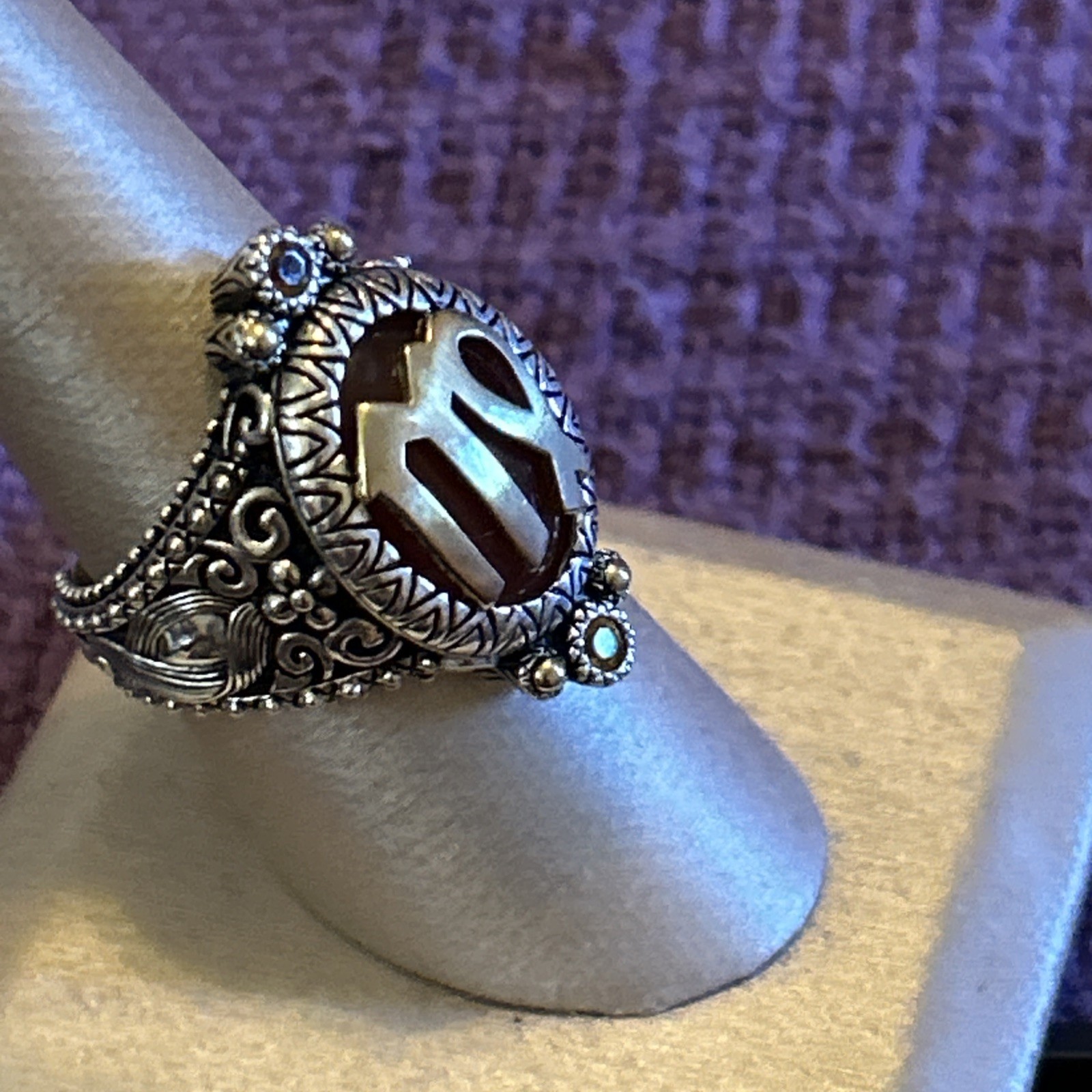 Barbara Bixby Virgo SS & 18k Carnelian & Hessonite Garnet Ring S8 NEW! BAG BOX!!