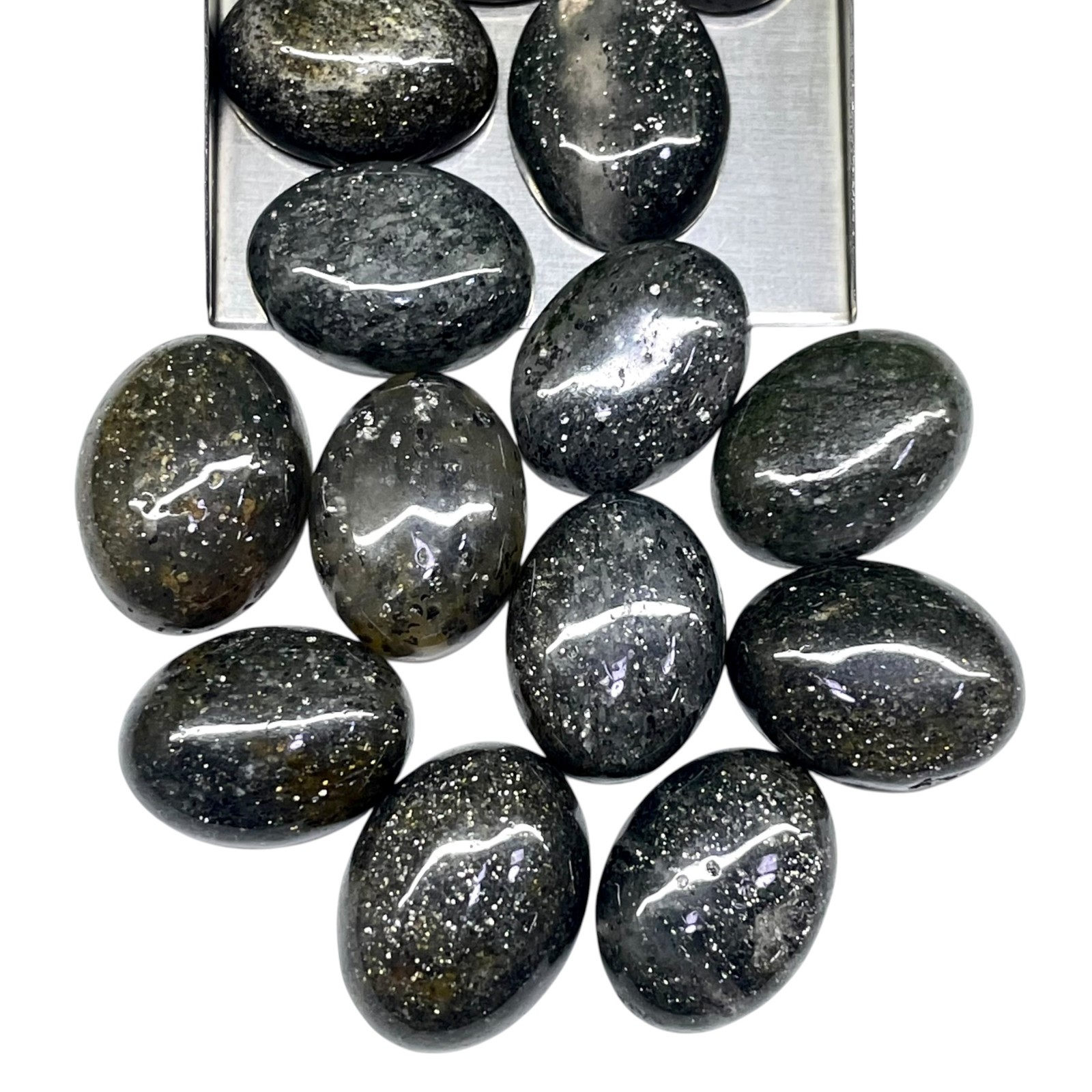 16 Pcs Natural Black Sunstone 20-21mm Loose Cabochon Sparkling Glitter Gemstones