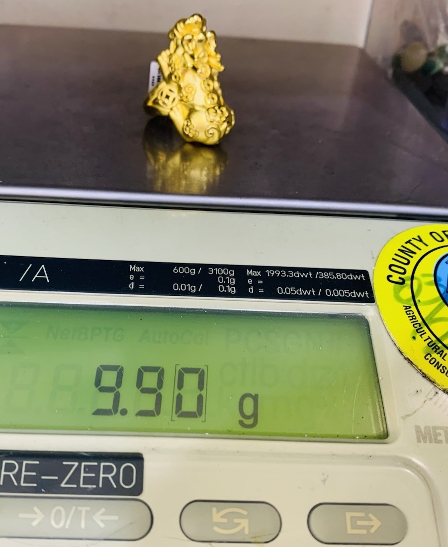 24K Yellow Gold Band 3D Lucky Pixiu Ring9.83Grams 8.5Size (Hong Kong)