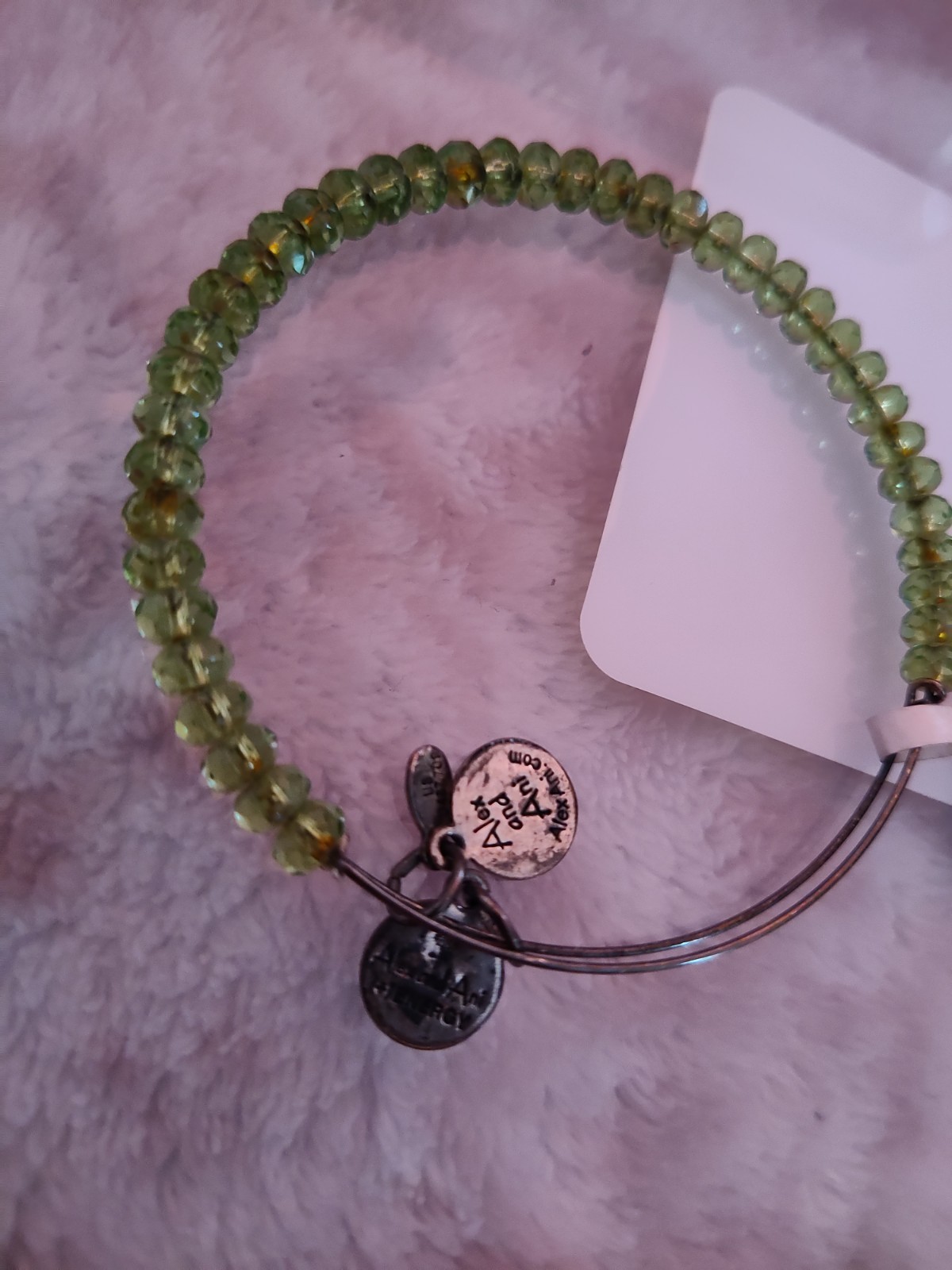Alex And Ani Green Glass Beaded Silver Bangle Bracelet