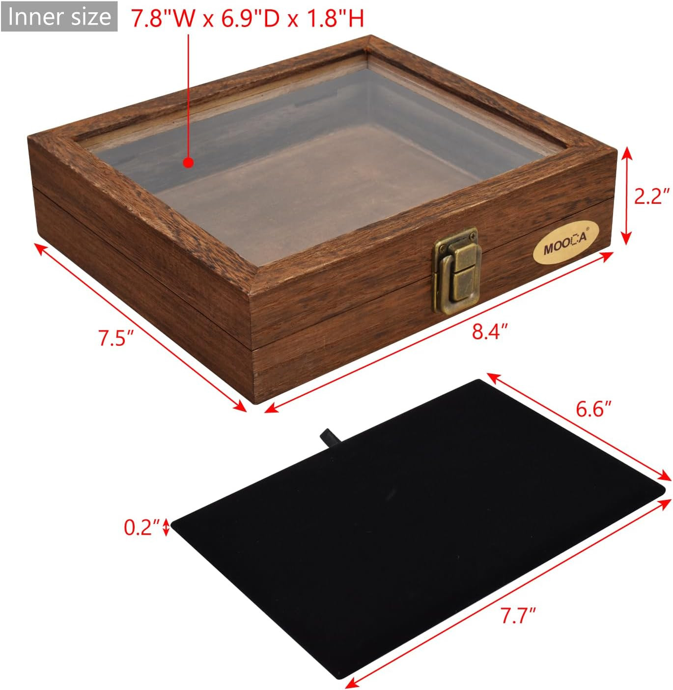 MOOCA Tempered-Glass Top Small Wooden Jewelry Display Case with Removable Black
