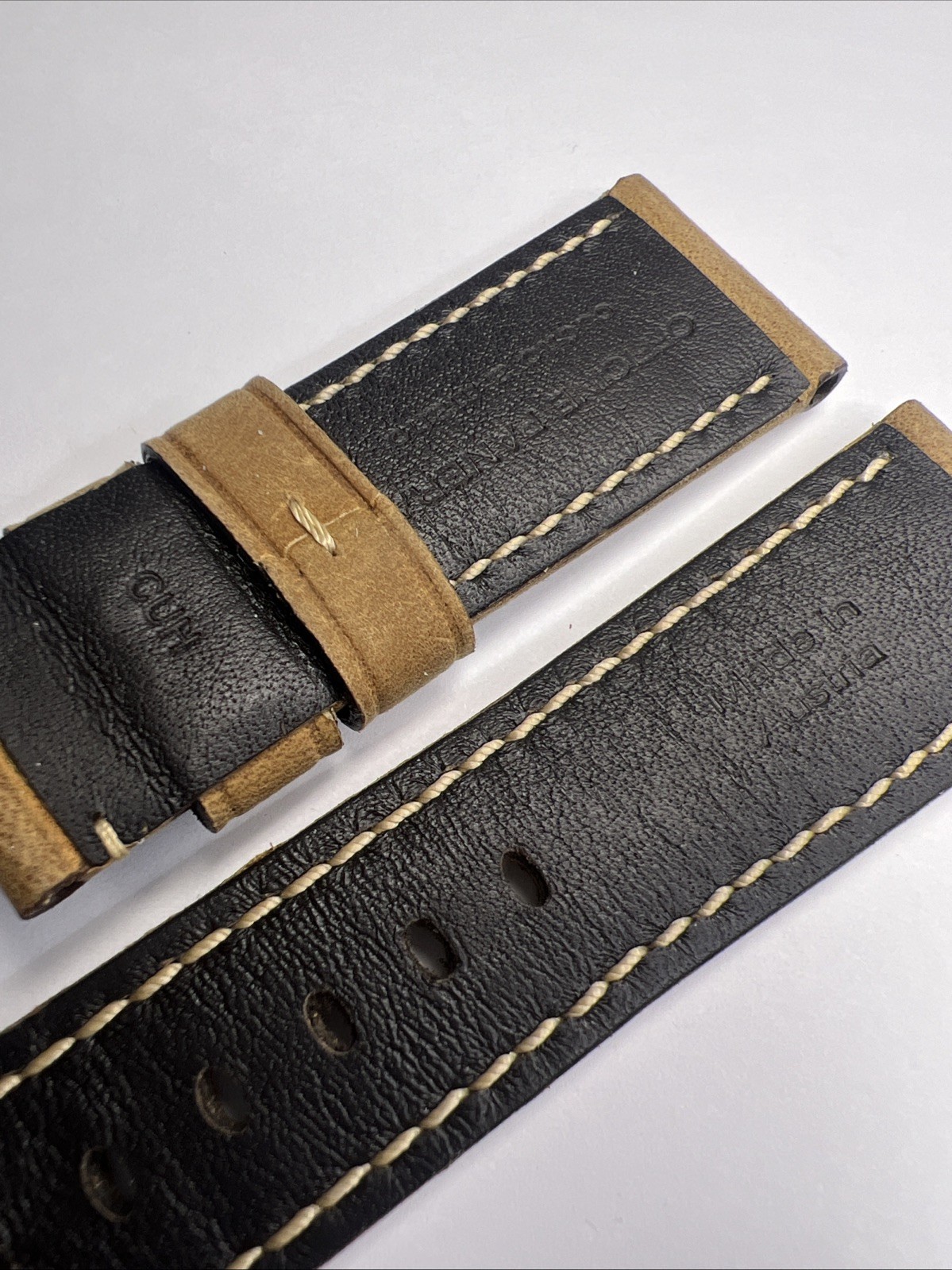 Panerai 26mm x 22mm Tan Light Brown Leather Strap Band w/ Ivory Stitching