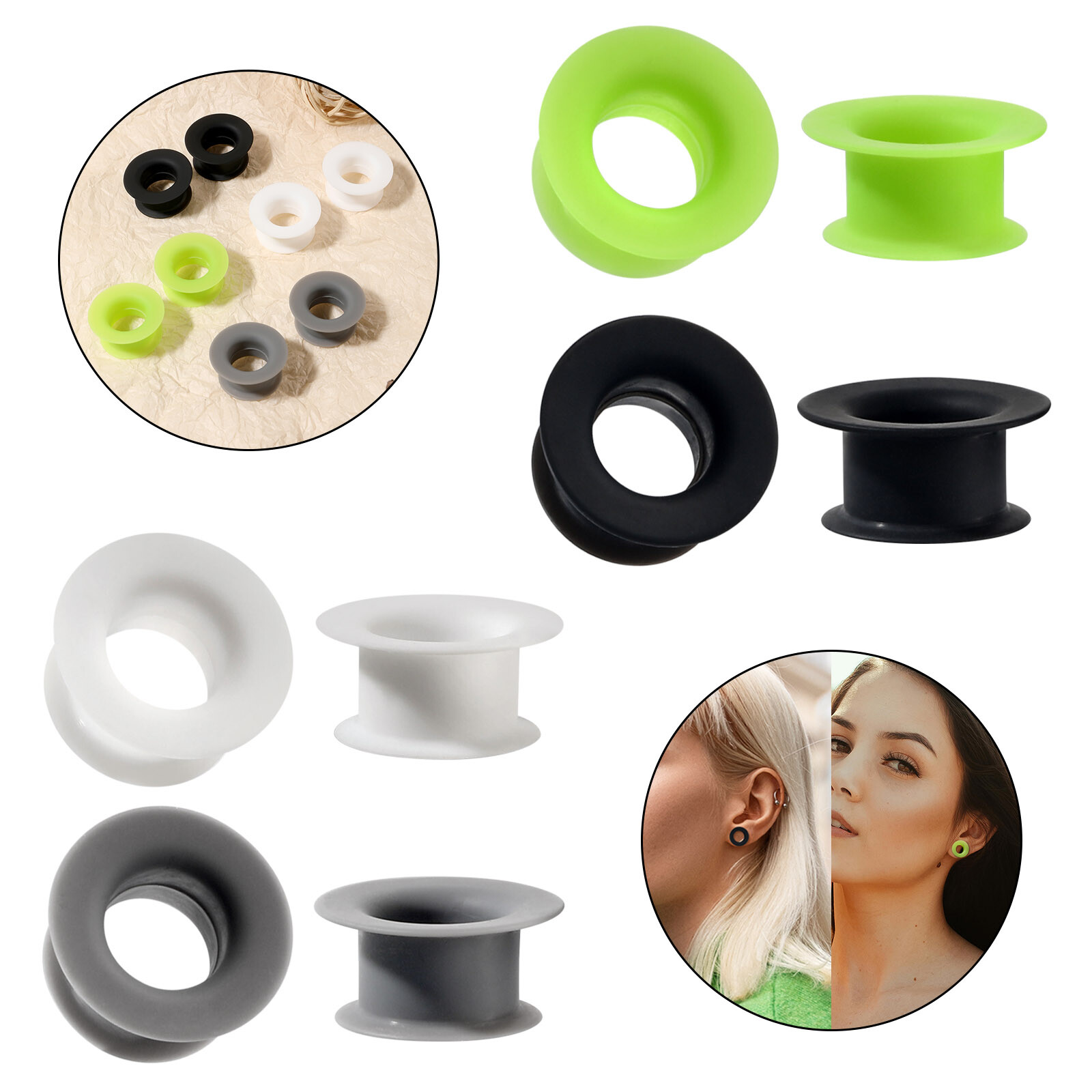 2pcs Hard Silicone Flesh Tunnels Ear Gauges Plugs Ear Skin Stretching Piercing