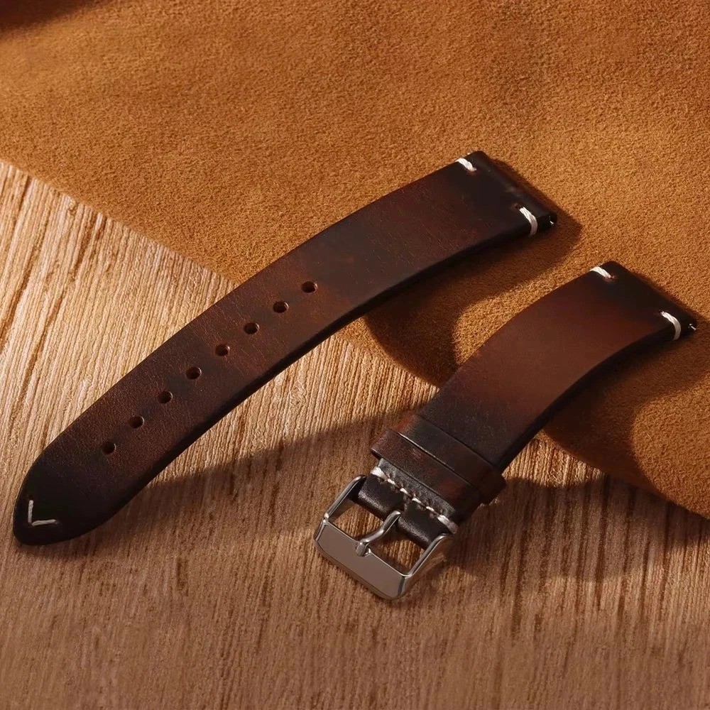 Retro Oil Wax Genuine Leather Watch Band 18 19 20 21 22 24mm Thin Cowhide Strap