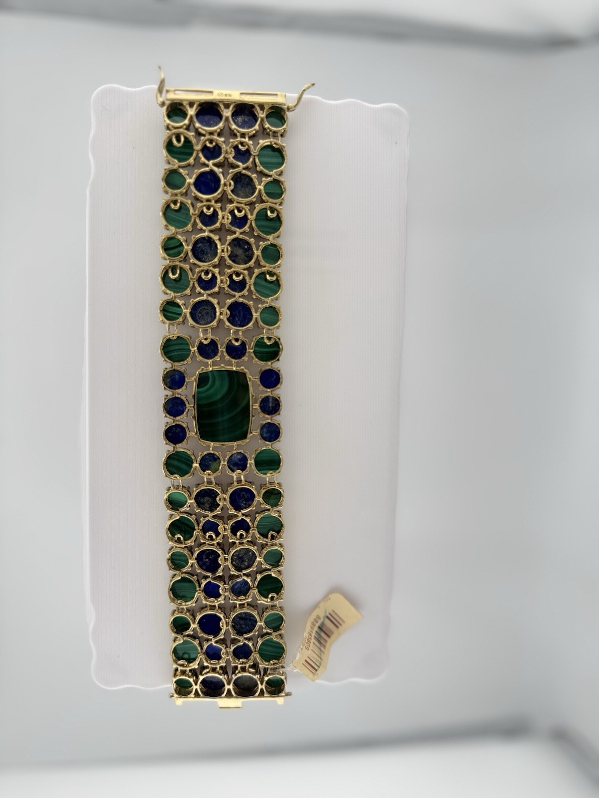 JAWDROPPING Rarities 100+ cts Malachite & Lapis 4-row 14k over 925 Link Bracelet
