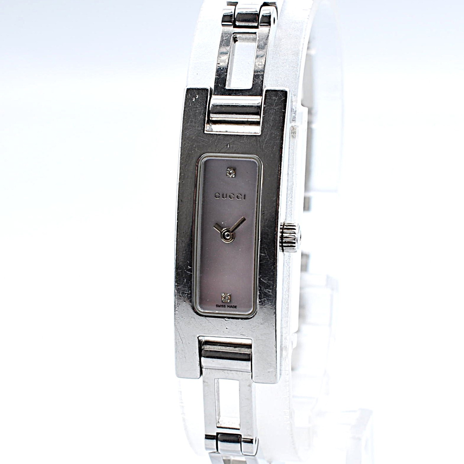 GUCCI 3900L Bangle Quartz Watch Analog Square Women Pink Shell Dial w-1326