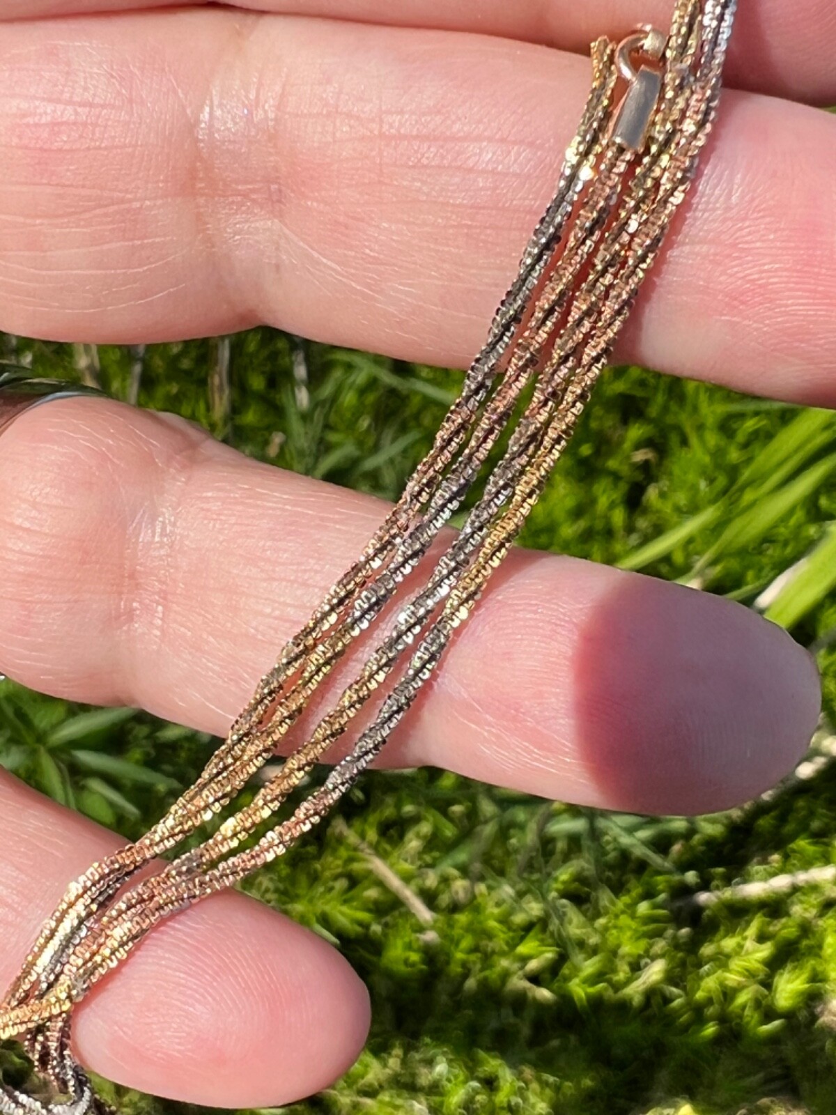 VINTAGE 14K TRICOLOR GOLD TWISTED SNAKE CHAIN UNIQUE RARE FIND USSR ERA STAMP