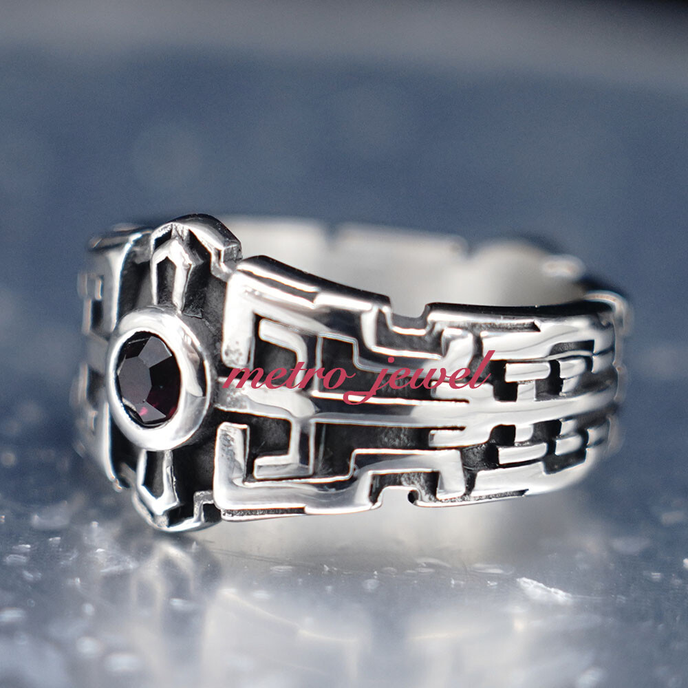 JXC Unisex Mens Womens Amethyst Statement Band Ring Size 7 8 9 10 11 12 13 14 15